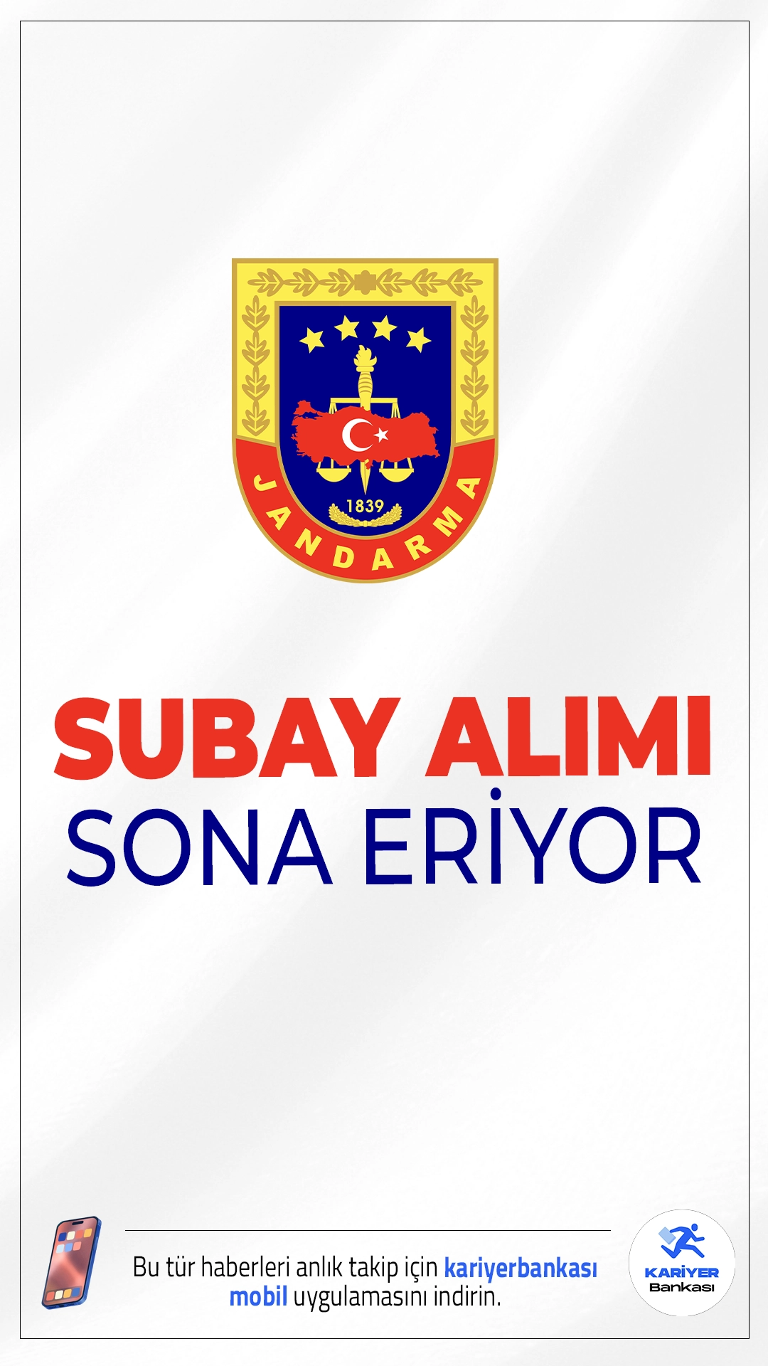 Jandarma 246 Subay Alımı Sona Eriyor.Jandarma Genel Komutanlığı subay alımı başvurularında sona gelindi.İlgili alım duyurusuna göre, Jandarma Genel Komutanlığına farklı branşlarda muvazzaf ve sözleşmeli subay alımı yapılacak.Başvurular bugün(3 Kasım 2025) sona eriyor. İşte başvuru şartları ve branş dağılımı.
