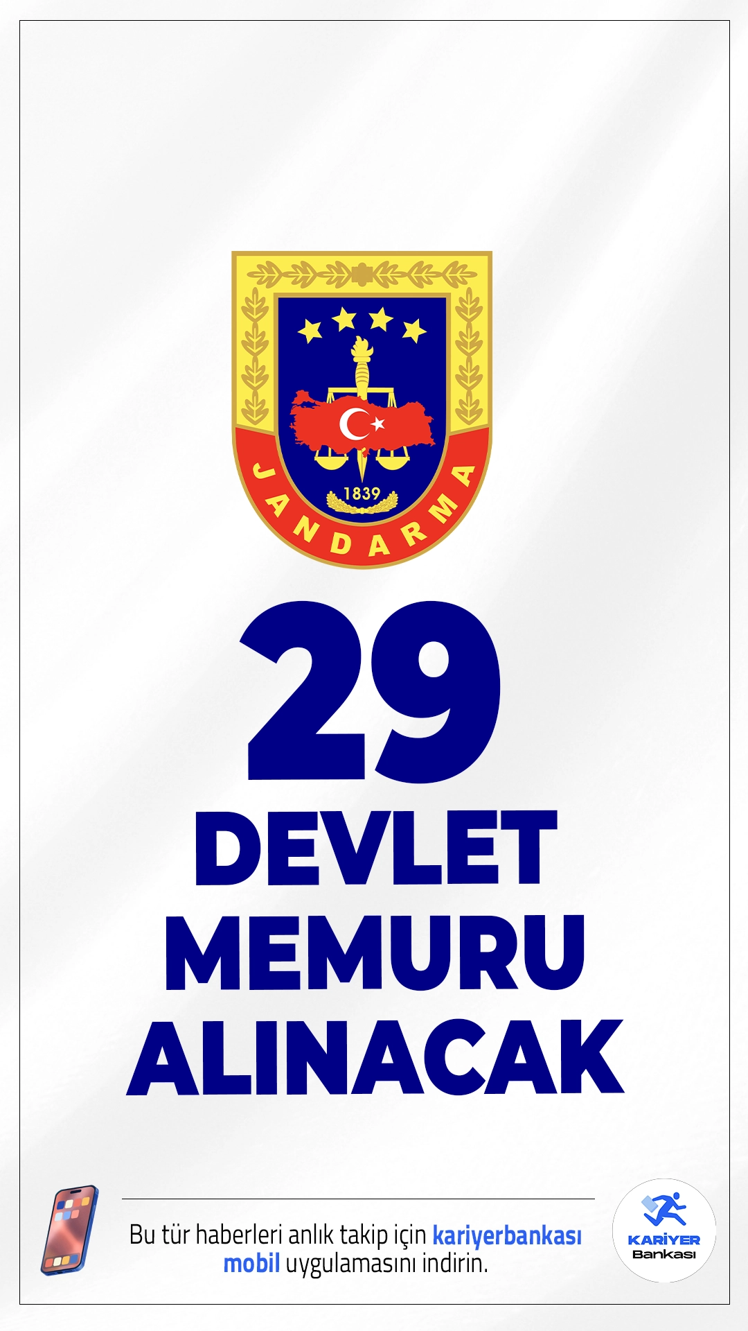 Jandarma Genel Komutanlığı 29 Devlet Memuru Alımı Yapacak.Jandarma Genel Komutanlığı, 657 sayılı Devlet Memurları Kanunu kapsamında farklı ünvan ve kadrolarda toplam 29 devlet memuru alımı yapacağını duyurdu. Alım yapılacak kadrolar, Jandarma Genel Komutanlığı karargahı ile bağlı birlik ve kurumlarında görevlendirilecek. 