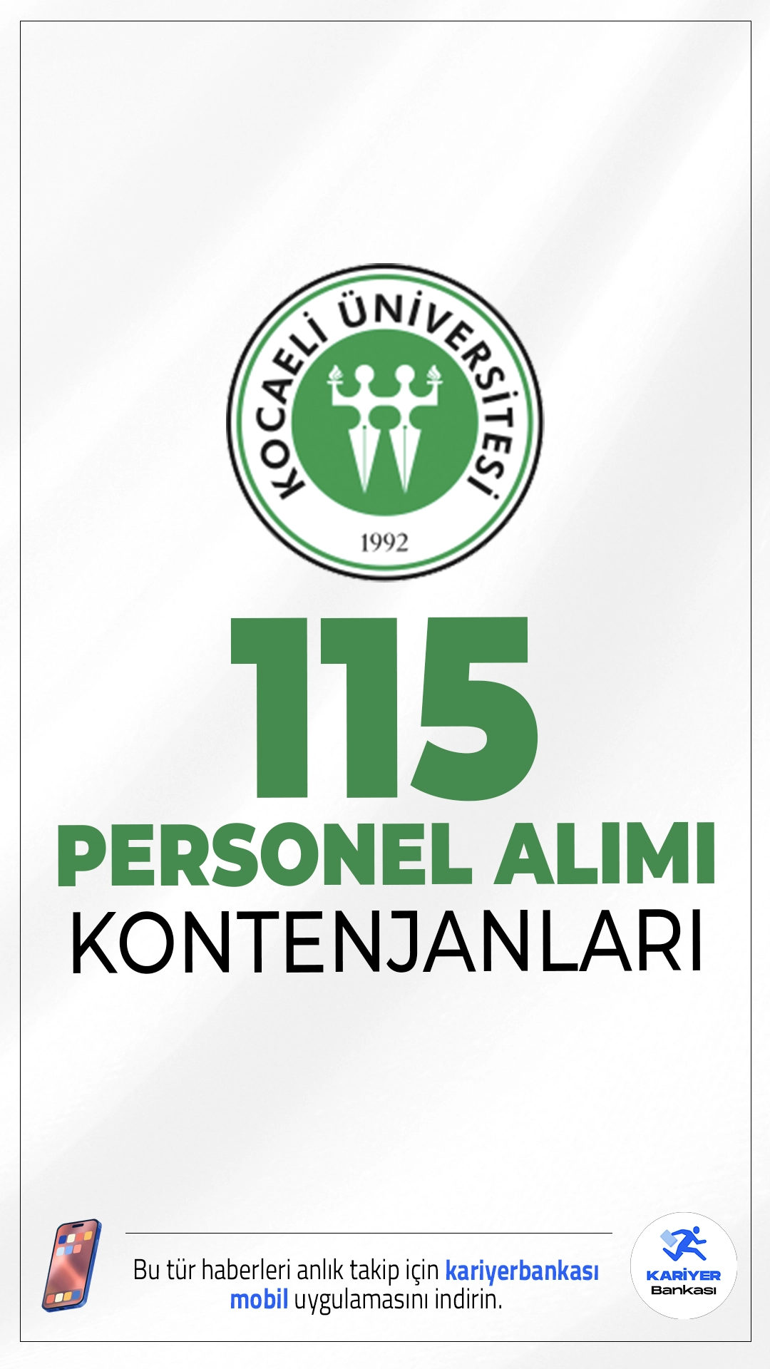 Kocaeli Üniversitesi 115 Personel Alımı Kontenjanları.Kocaeli Üniversitesi sözleşmeli personel alımı başvuruları sürüyor. Resmî Gazete’de yayımlanan duyuruya göre, sağlık ve destek hizmetlerinde görev alacak çok sayıda personel istihdam edilecek.Başvuru yapacak adayların genel şartların yanı sıra, özel şartlarıda dikkatle incelemesi gerekmektedir.
