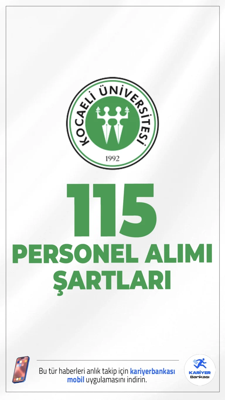 Kocaeli Üniversitesi 115 Personel Alımı Şartları.Kocaeli Üniversitesi sözleşmeli personel alımı başvuruları sürüyor. Resmî Gazete’de yayımlanan duyuruya göre, hem sağlık hizmetlerinde hem de destek hizmetlerinde görev alacak çok sayıda personel istihdam edilecek.Başvuru yapacak adayların genel ve özel şartları sağlaması gerekmektedir.