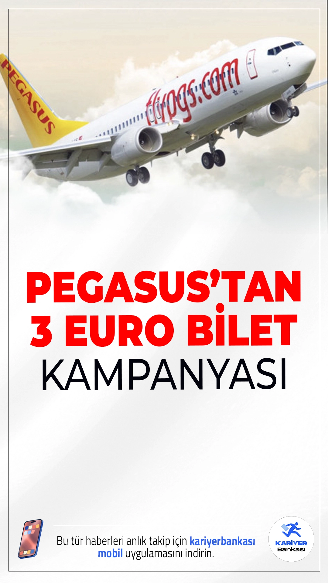 Pegasus’tan 3 Euro’luk Bilet Kampanyası.Pegasus Hava Yolları, Balkanlar’a yönelik hazırladığı özel kampanya ile dikkat çekti. 10 bin koltukla sınırlı bu kampanyada bilet fiyatları yalnızca 3 Euro + vergiler den başlıyor. Kampanya sadece 19-20 Kasım 2025 tarihlerinde geçerli.