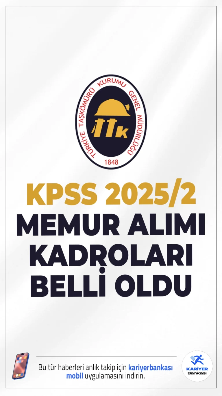 TTK 2025/2 Memur Alımı Kadroları Belli Oldu!Türkiye Taşkömürü Kurumu (TTK) sözleşmeli personel statüsünde istihdam edilmek üzere 2025/2 tercih kılavuzuyla memur alımı yapılacak. İlgili duyuruya göre TTK'ya mühendis, tekniker, memur, ambar memuru ve sağlık memuru pozisyonlarına KPSS puanıyla merkezi yerleştirme usulüyle personel alımı yapacak. Yerleştirme işlemleri, ÖSYM tarafından 2025/2 tercih dönemi kapsamında gerçekleştirilecek.