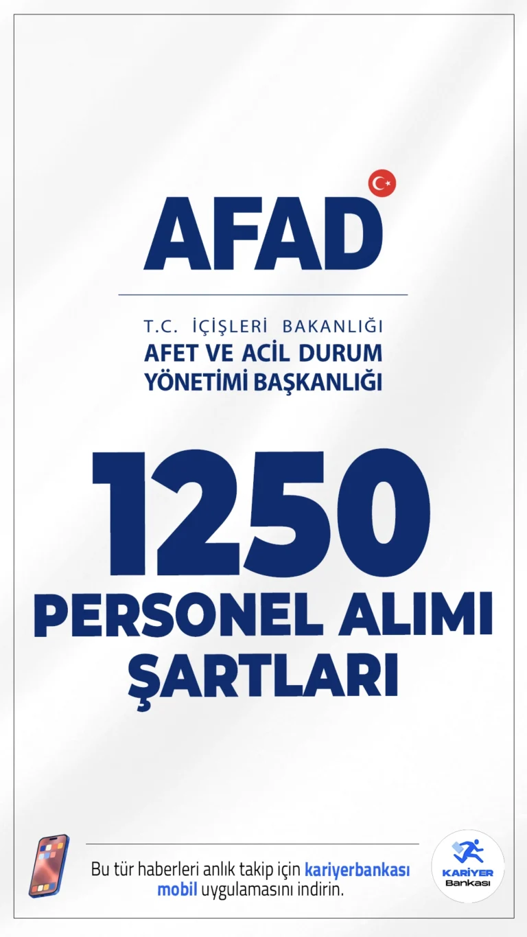 AFAD 1250 Personel Alımı Şartları.İlgili alım duyurusuna göre, Afet ve Acil Durum Yönetimi Başkanlığına(AFAD) 77 arama ve kurtarma teknikeri, 1273 arama ve kurtarma teknisyeni olmak üzere toplamda 1250 sözleşmeli personel alınacak.Başvuru şartları ve illere göre kontenjan dağılımı bu haberimizde.