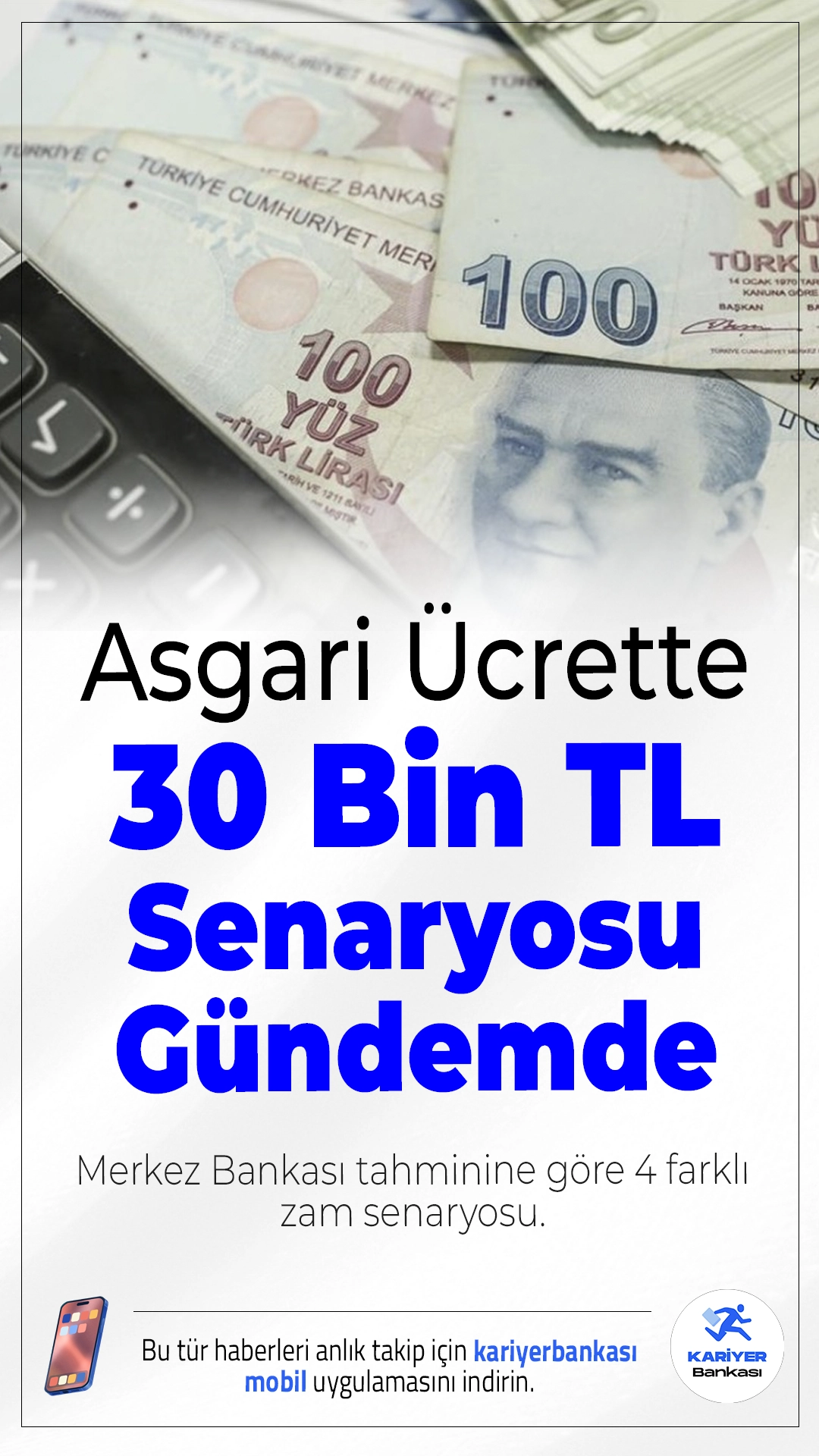 Asgari Ücrette 30 Bin TL Senaryosu Gündemde! İşte Merkez Bankası Tahminine Göre Zamlı Rakamlar.2026 yılına yaklaşırken asgari ücrete yapılacak zam, milyonların ana gündem maddesi haline geldi. Yeni senaryolarda üst sınır 29.399 TL’ye çıkarken, 30 bin TL bandı ciddi şekilde konuşuluyor.