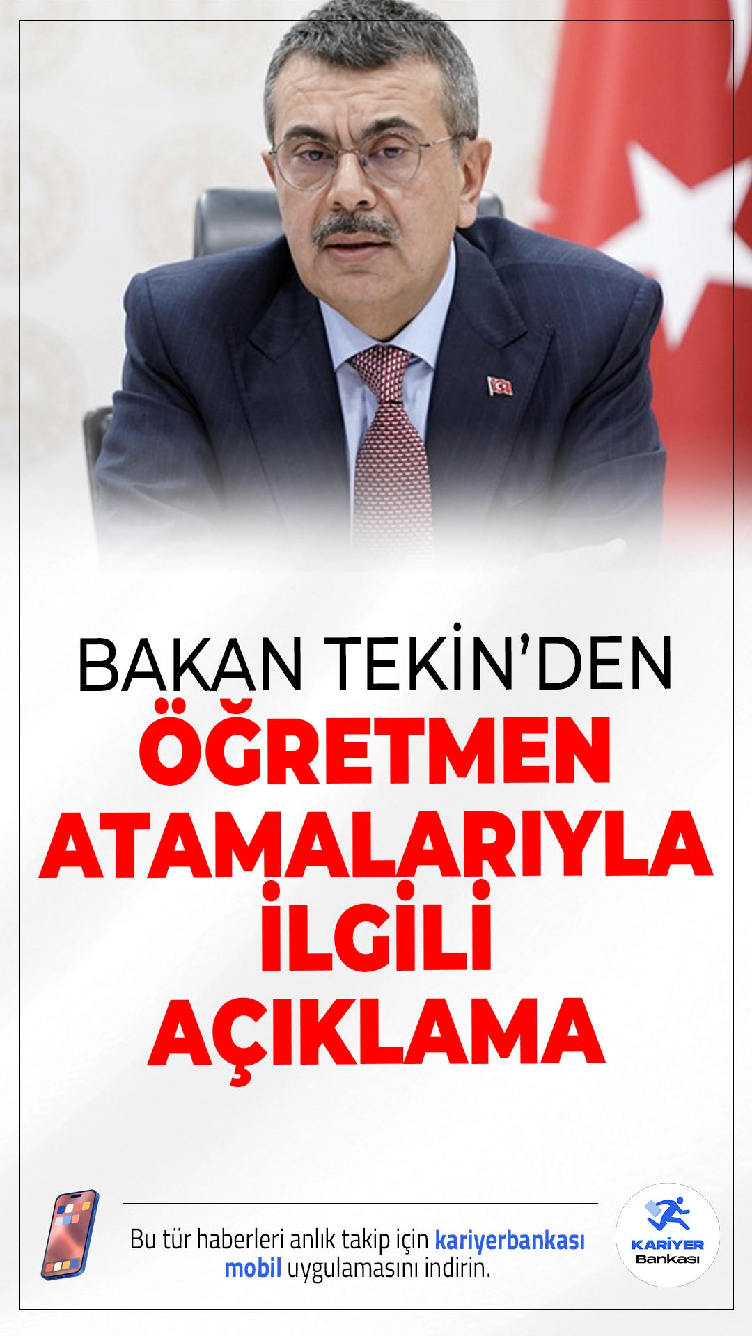 Bakan Tekin'den Öğretmen Atamalarıyla İlgili Açıklama.Milli Eğitim Bakanı Yusuf Tekin, 15 bin öğretmen atamasının 24 Kasım 2025’te yapılacağını resmen açıkladı. Atamalar, KPSS ve mülakat puanlarının birleşimiyle belirlenen sıralamaya göre yapılacak. Adaylar tercihlerini tamamladı, sıra şimdi görev yerlerini öğrenmeye geldi.