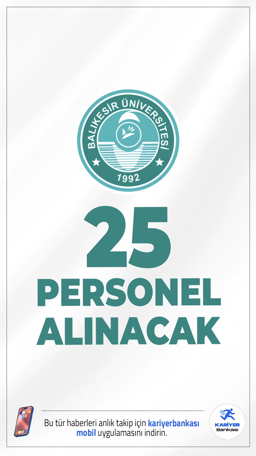 Balıkesir Üniversitesi 25 Personel Alımı Yapacak.Balıkesir Üniversitesi Rektörlüğü, özel bütçeden karşılanmak üzere üniversite birimlerinde istihdam edilmek üzere 25 sözleşmeli personel alımı gerçekleştireceğini duyurdu. Alımlar, 657 sayılı Devlet Memurları Kanunu’nun 4/B maddesi uyarınca ve 2024 KPSS (B) grubu puan sıralaması esas alınarak yapılacak.