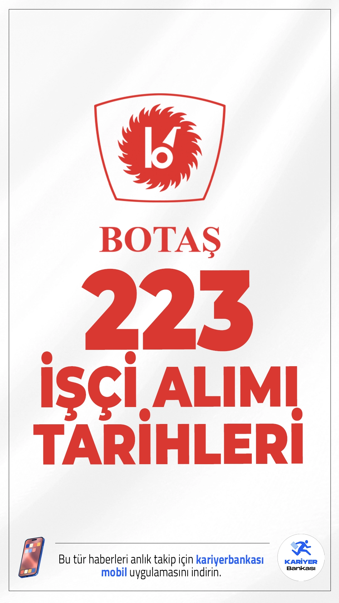 BOTAŞ 223 Sürekli İşçi Alımı Başvuru Tarihleri.Boru Hatları ile Petrol Taşıma A.Ş. (BOTAŞ) sürekli işçi alımı için başvurular 10 Kasım-14 Kasım 2025 tarihleri arasında alınacak. İlgili duyuruya göre alımlar, mühendis, teknisyen, uzman yardımcısı ünvanlarında olacak.Başvuru şartları ve kontenjanlar bu haberimizde.
