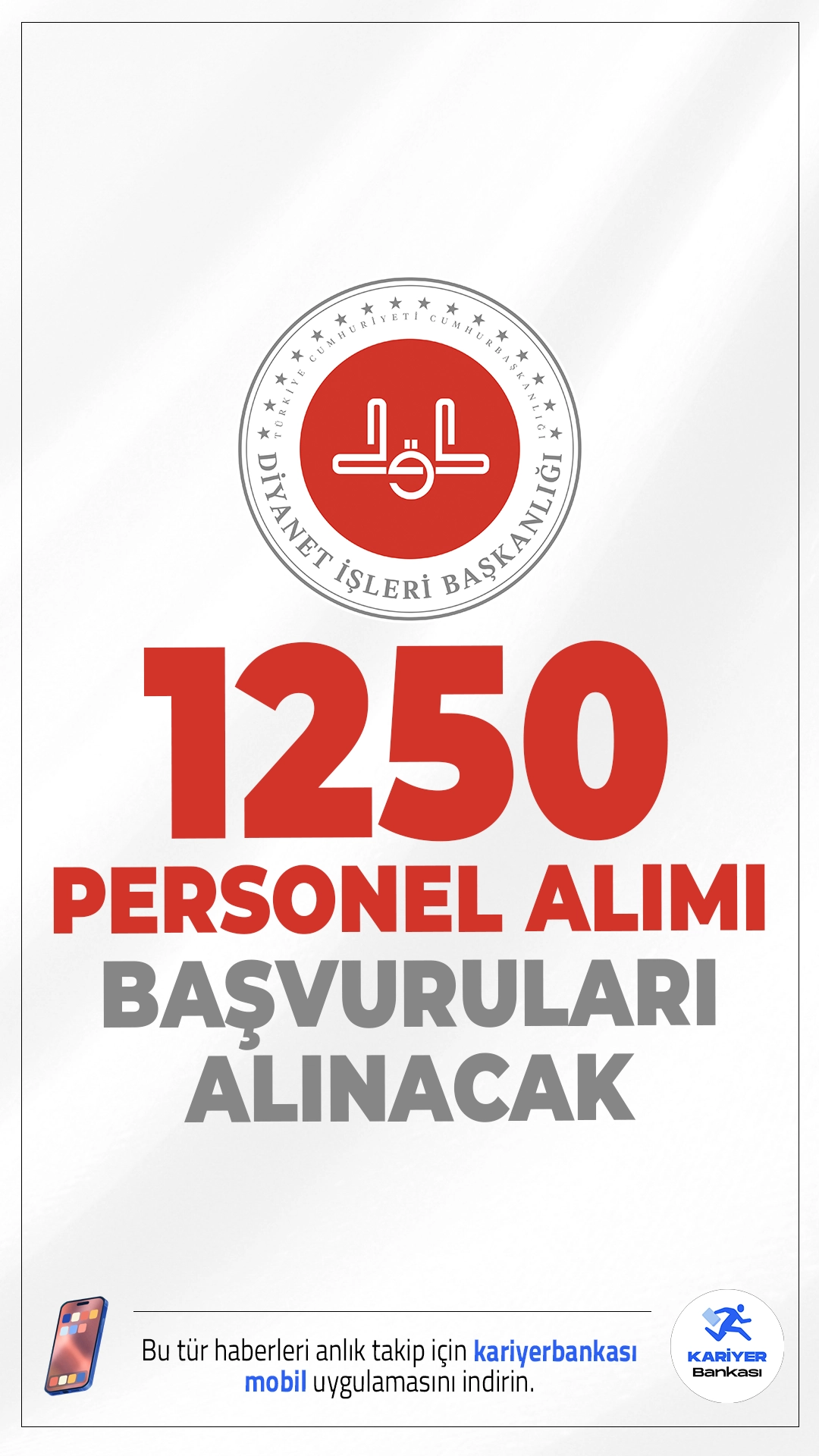 Diyanet 1250 Personel Alımı Başvuruları Başladı.Diyanet İşleri Başkanlığı, taşra teşkilatında görev yapmak üzere 1250 sözleşmeli personel alımı yapacak. Adaylar, 2024 KPSSP124 puan türüyle değerlendirilecek olup, ilan edilen kontenjanın üç katı kadar kişi sözlü sınava çağrılacaktır.Başvuru yapacak adayların genel şartların yanı sıra, özel şartları dikkatle incelemesi gerekmektedir.
