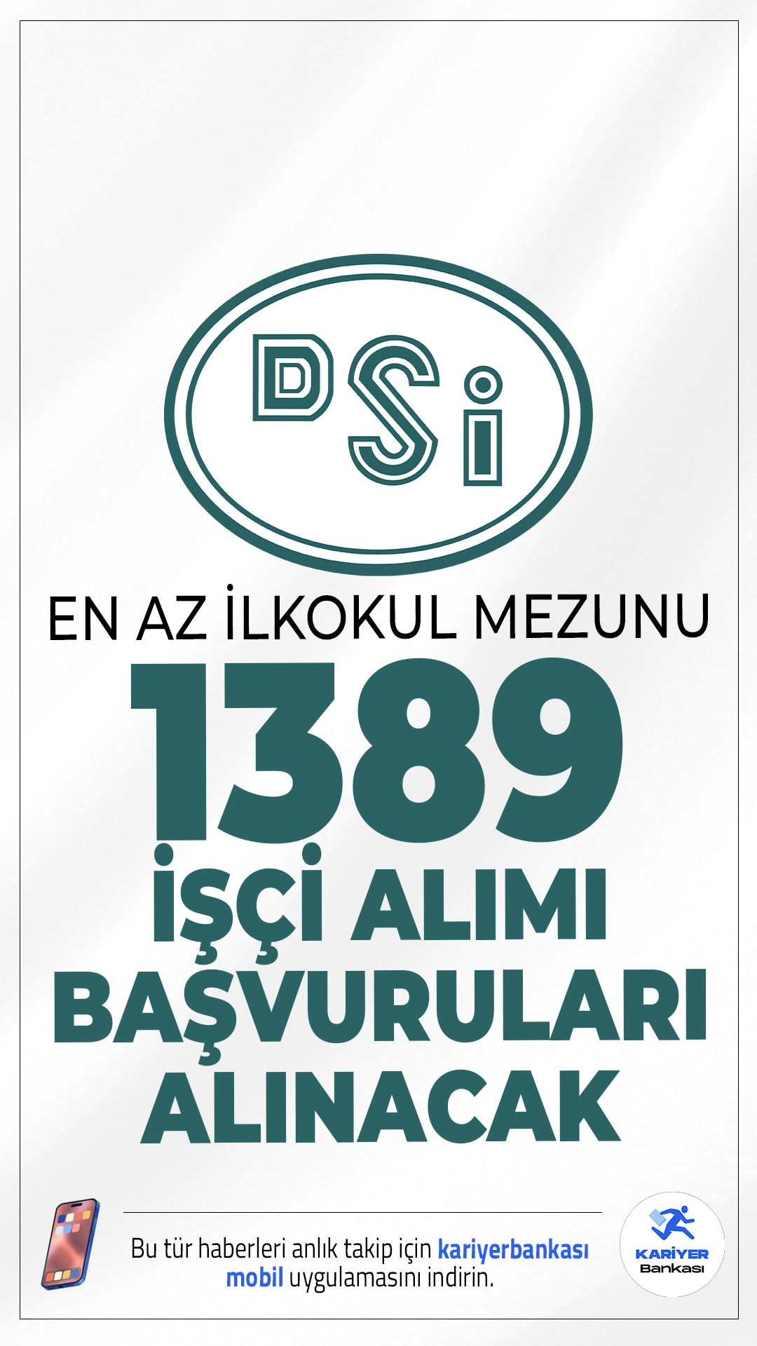 DSİ 1389 İşçi Alımı Başvuruları Alınacak.Devlet Su İşleri (DSİ) personel alımı başvuruları bugün(17 Kasım 2025) itibariyle alınmaya başlandı.