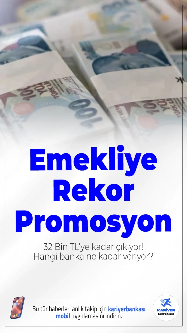 Emekliye Rekor Promosyon: 32 Bin TL’ye Kadar Çıkıyor! Hangi Banka Ne Kadar Veriyor?Kasım 2025 itibarıyla bankalar, emekliler için kıyasıya bir promosyon yarışına girmiş durumda. Promosyon tutarları 12 bin TL'den başlayıp 32 bin TL’ye kadar çıkarken, ek avantajlar ve şartlarla birlikte rakamlar daha da artabiliyor.