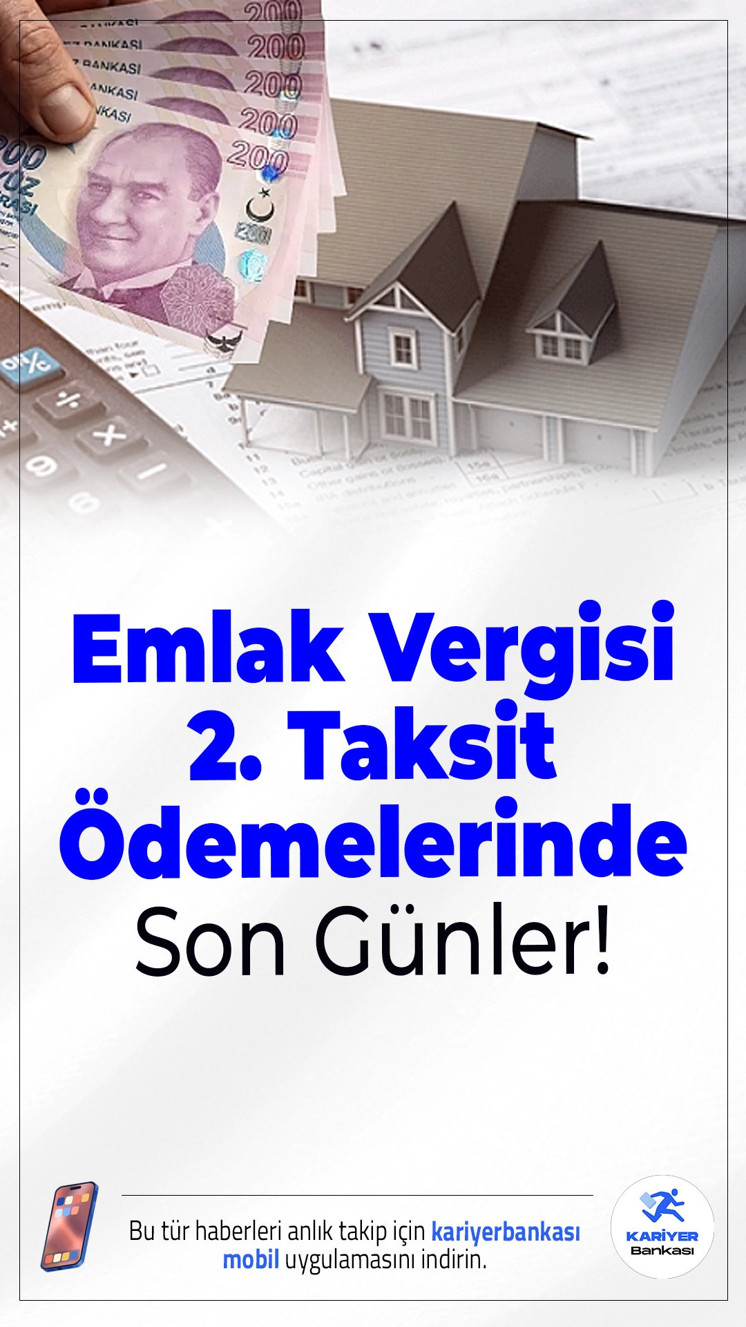 Emlak Vergisi 2. Taksit Ödemelerinde Son Gün 1 Aralık!Emlak vergisi mükelleflerinin ikinci taksit ödemeleri için son gün 1 Aralık Pazartesi. Süresinde ödeme yapmayanlar, yüzde 3,5 oranında gecikme zammıyla karşı karşıya kalacak.