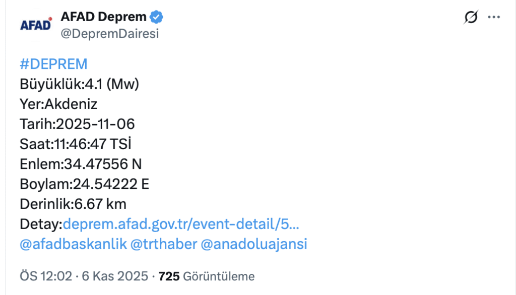 akdeniz deprem