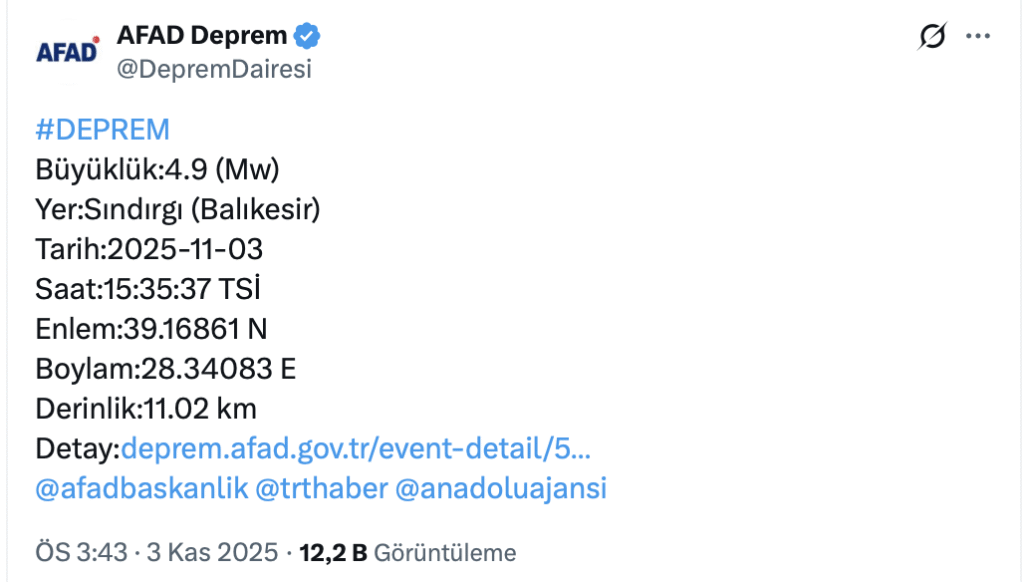 Balıkesir deprem