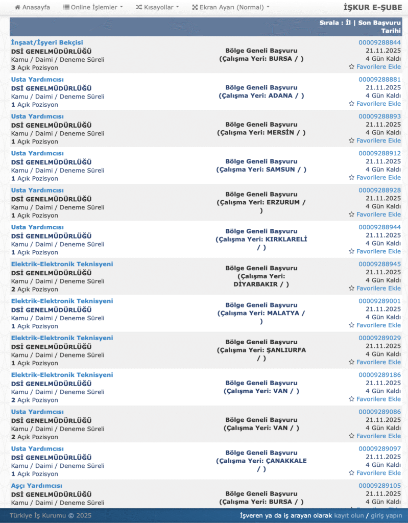 DSİ 1389 İşçi Alımı