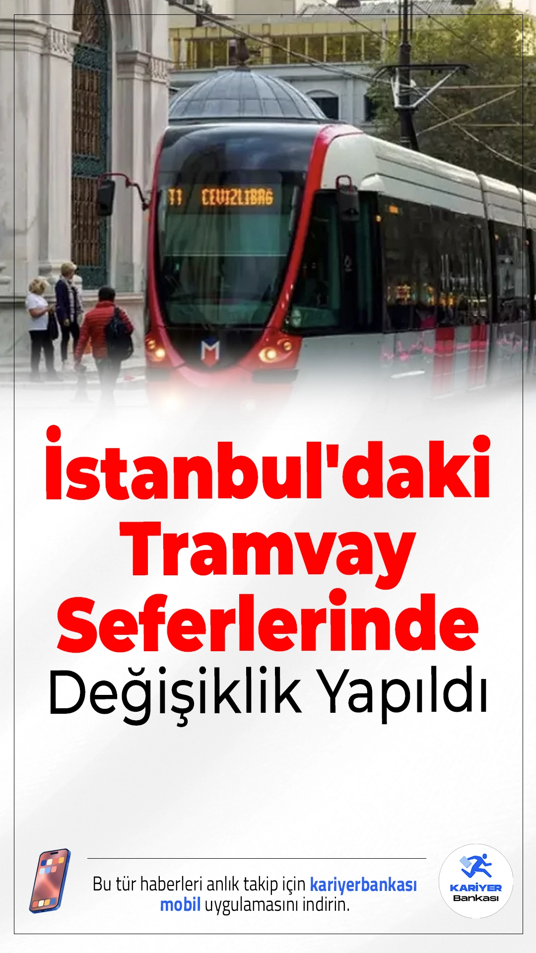 İstanbul'daki Tramvay Seferlerinde Geçici Değişiklik Yapıldı.İstanbul'da 47. İstanbul Maratonu kapsamında 3 Kasım Pazar günü T1 Kabataş-Bağcılar Tramvay Hattı'nda seferler, 07.00-17.00 saatleri arasında yalnızca Beyazıt-Bağcılar istasyonları arasında yapılacak.