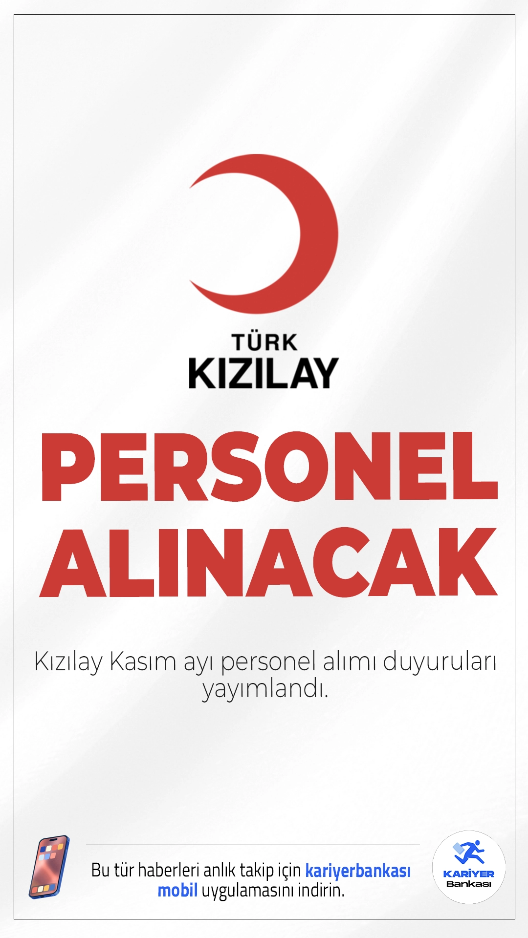 Kızılay Kasım 2025 Personel Alımı Duyuruları Yayımlandı.Türkiye’nin en köklü yardım kuruluşlarından olan Türk Kızılay, Kızılay Bakım A.Ş. ve kan hizmetleri bünyesinde yeni personel alımı ilanlarını yayımladı. 13 Kasım 2025 tarihi itibarıyla duyurulan ilana göre İstanbul Bakırköy ve Adana illerinde istihdam edilmek üzere farklı kadrolarda personel alımı yapılacak.