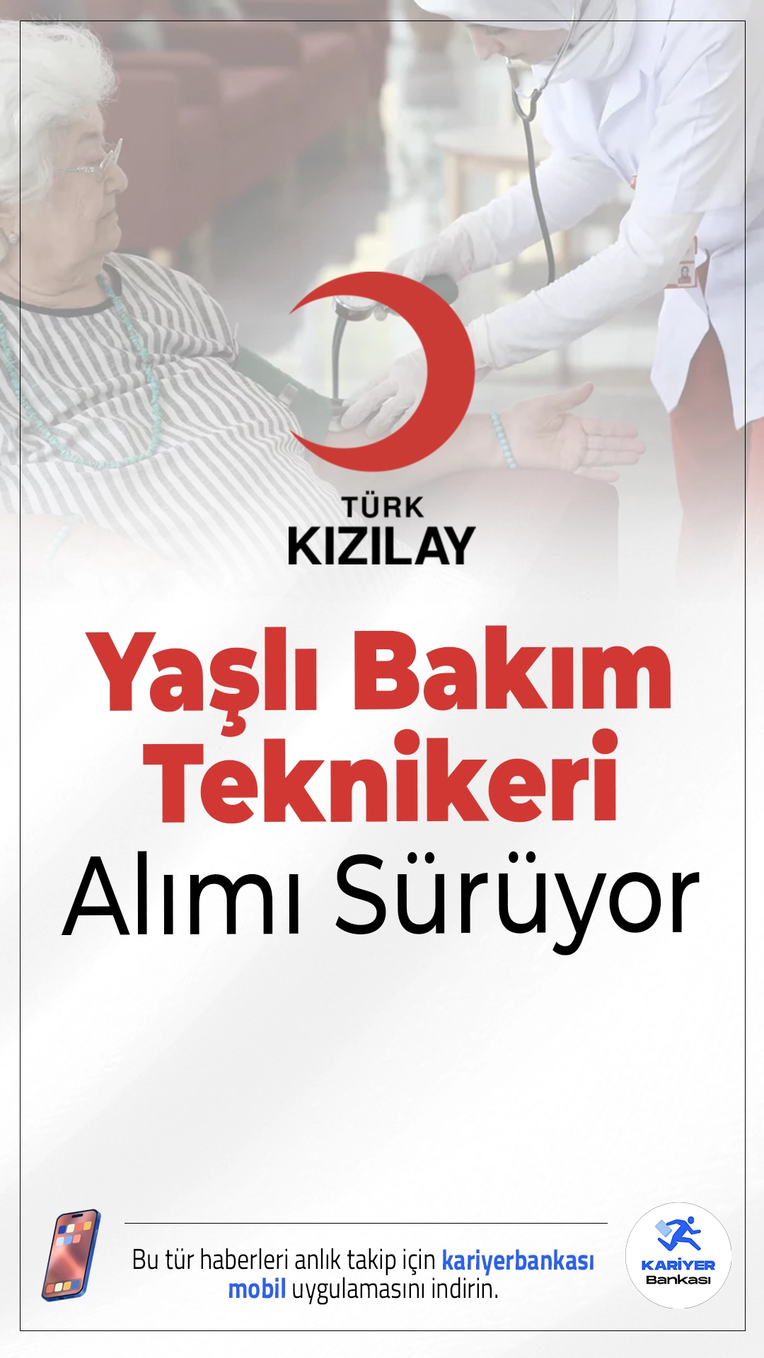 Kızılay Yaşlı Bakım Teknikeri Alımı Sürüyor.Kızılay, İstanbul Bakırköy lokasyonunda görevlendirilmek üzere bir Yaşlı Bakım Teknikeri alımı yapacak. Dönemsel olarak istihdam edilecek personelin, yaşlı bireylerin fiziksel ve psiko-sosyal bakım süreçlerinde aktif görev alması bekleniyor.İşte şartlar ve başvuru bilgileri..