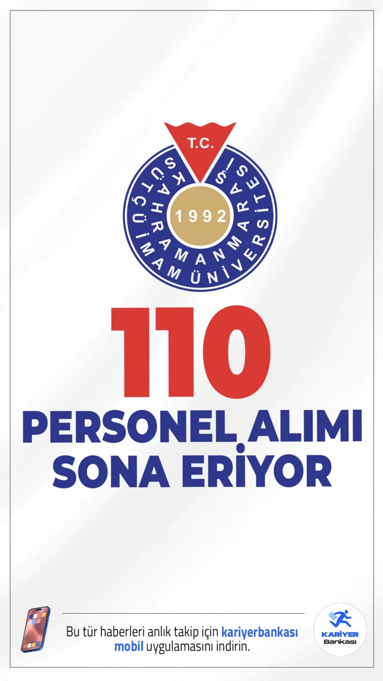 KSÜ 110 Personel Alımı Başvurusu Sona Eriyor.Kahramanmaraş Sütçü İmam Üniversitesi (KSÜ) personel alımı başvurularında sona gelindi.İlgili alım duyurusuna göre, KSÜ'ye destek personeli, ebe, fizyoterapist, hemşire, sağlık teknikeri ve teknisyen ünvanlarında personel alımı başvuruları bugün (18 Kasım 2025) sona eriyor. Başvuru yapacak adayların belirtilen şartları sağlaması gerekmektedir.Başvuru sayfası, şartlar ve kontenjanlar haberimizde.