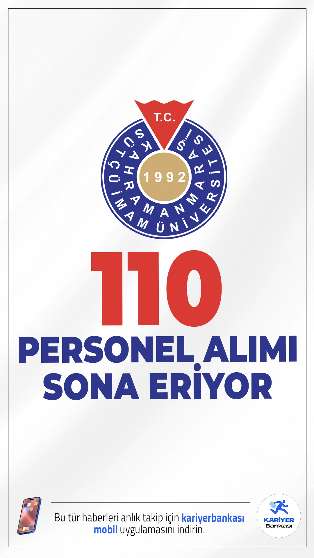 KSÜ 110 Personel Alımı Başvurusu Sona Eriyor.Kahramanmaraş Sütçü İmam Üniversitesi (KSÜ) personel alımı başvurularında sona gelindi.İlgili alım duyurusuna göre, KSÜ'ye destek personeli, ebe, fizyoterapist, hemşire, sağlık teknikeri ve teknisyen ünvanlarında personel alımı başvuruları bugün (18 Kasım 2025) sona eriyor. Başvuru yapacak adayların belirtilen şartları sağlaması gerekmektedir.Başvuru sayfası, şartlar ve kontenjanlar haberimizde.