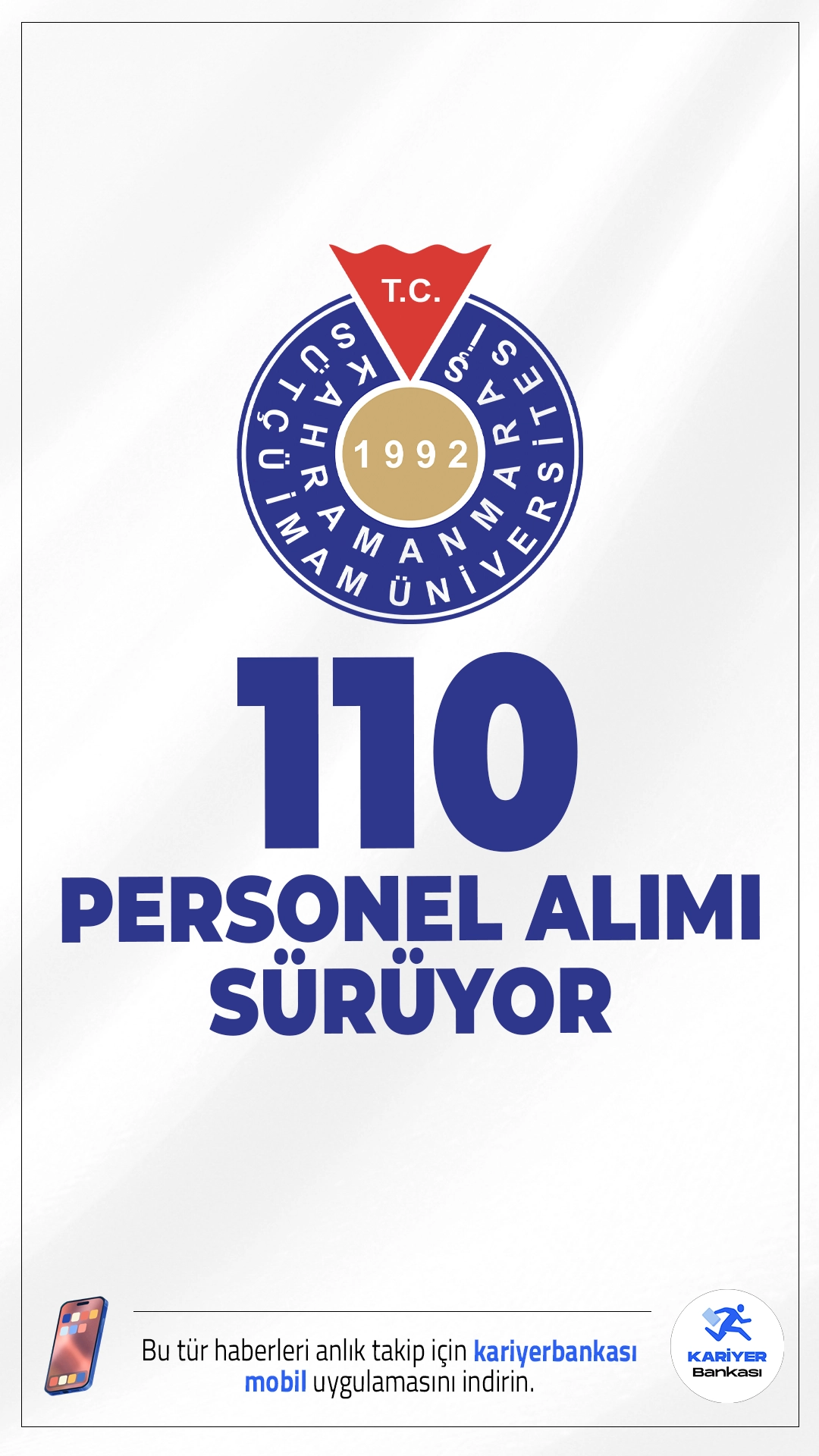 KSÜ 110 Personel Alımı Başvurusu Sürüyor.Kahramanmaraş Sütçü İmam Üniversitesi (KSÜ) personel alımı için başvuru işlemleri devam ediyor.İlgili alım duyurusunda KSÜ'ye destek personeli, ebe, fizyoterapist, hemşire, sağlık teknikeri ve teknisyen ünvanlarında personel alımı yapılacağı aktarıldı.Başvuru sayfası, şartlar ve kontenjanlar haberimizde.