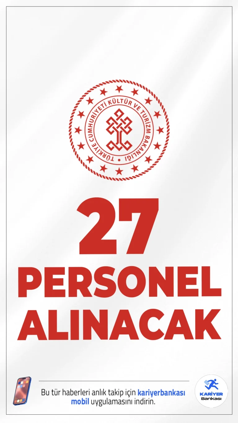 Kültür Bakanlığı 27 Personel Alımı Yapacak.Kültür ve Turizm Bakanlığı sözleşmeli personel alımı duyurusu yayımlandı. Resmi Gazete'de yayımlanan duyuruya göre, yazılı ve sözlü sınav yapılmaksızın yapılacak olan bu alımda; Büro Personeli, Koruma ve Güvenlik Görevlisi, Şoför ve Temizlik Personeli istihdam edilecek.Başvuru şartları ve diğer detaylar bu haberimizde.