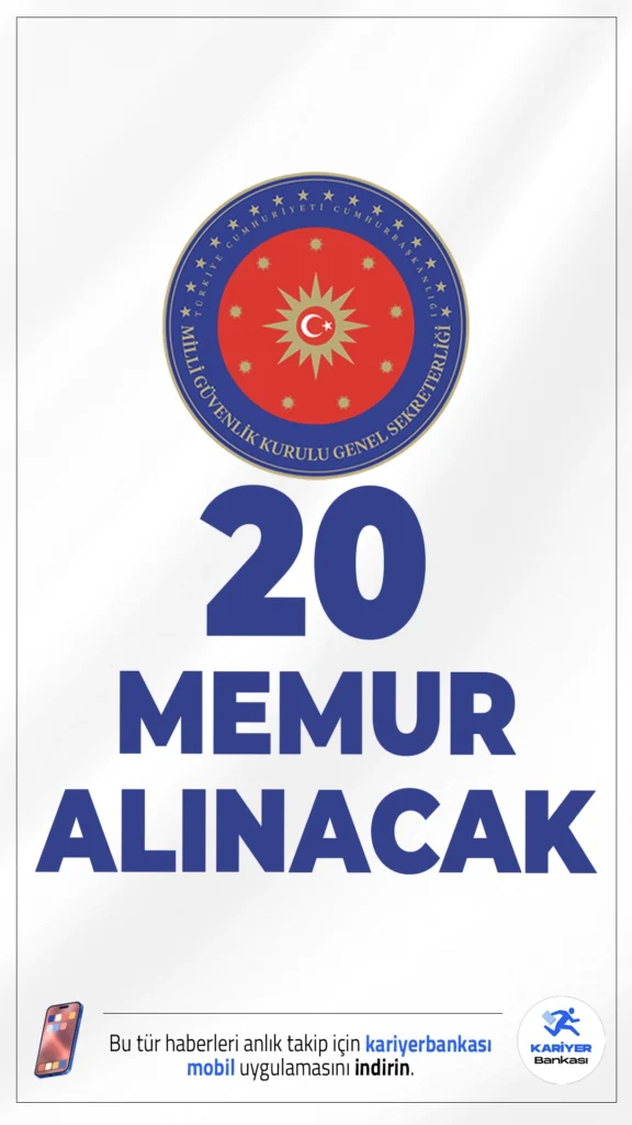 Milli Güvenlik Kurulu (MGK) 20 Memur Alımı Yapacak.Milli Güvenlik Kurulu Genel Sekreterliği, 2025 yılı için kamuya personel alımı kapsamında 20 Uzman Yardımcısı istihdam edecek. Alım, sözlü sınavla gerçekleştirilecek olup, tek aşamalı sınav sonucuna göre yapılacaktır.