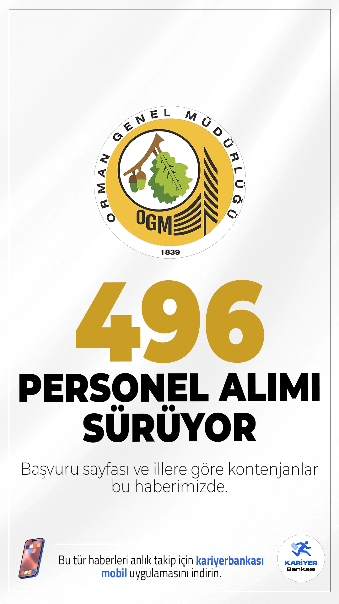 OGM 496 Personel Alımı Başvuruları Devam Ediyor.Orman Genel Müdürlüğü (OGM) personel alımı için başvurular devam ediyor.Resmi Gazete'de yayımlanan duyuruya göre, OGM'ye mühendis, büro personeli, avukat, biyolog, diyetisyen, laborant, tekniker, koruma ve güvenlik görevlisi, şoför–operatör, garson, bulaşıkçı ve temizlik personeli pozisyonları için 496 personel alımı yapılacak.Başvuru şartları, kontenjanlar ve diğer tüm detaylar bu haberimizde.