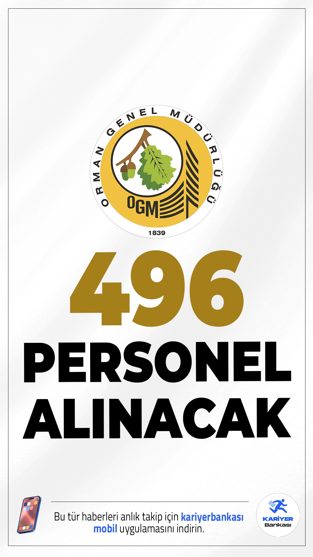 OGM 496 Personel Alımı Yapacak.Orman Genel Müdürlüğü, merkez ve taşra birimlerinde istihdam edilmek üzere farklı ünvanlarda 496 sözleşmeli personel alımı yapacağını duyurdu. Başvurular KPSS (B) grubu puan sıralamasına göre değerlendirilecek. Kontenjan dağılımı ve şartlar haberimizde.