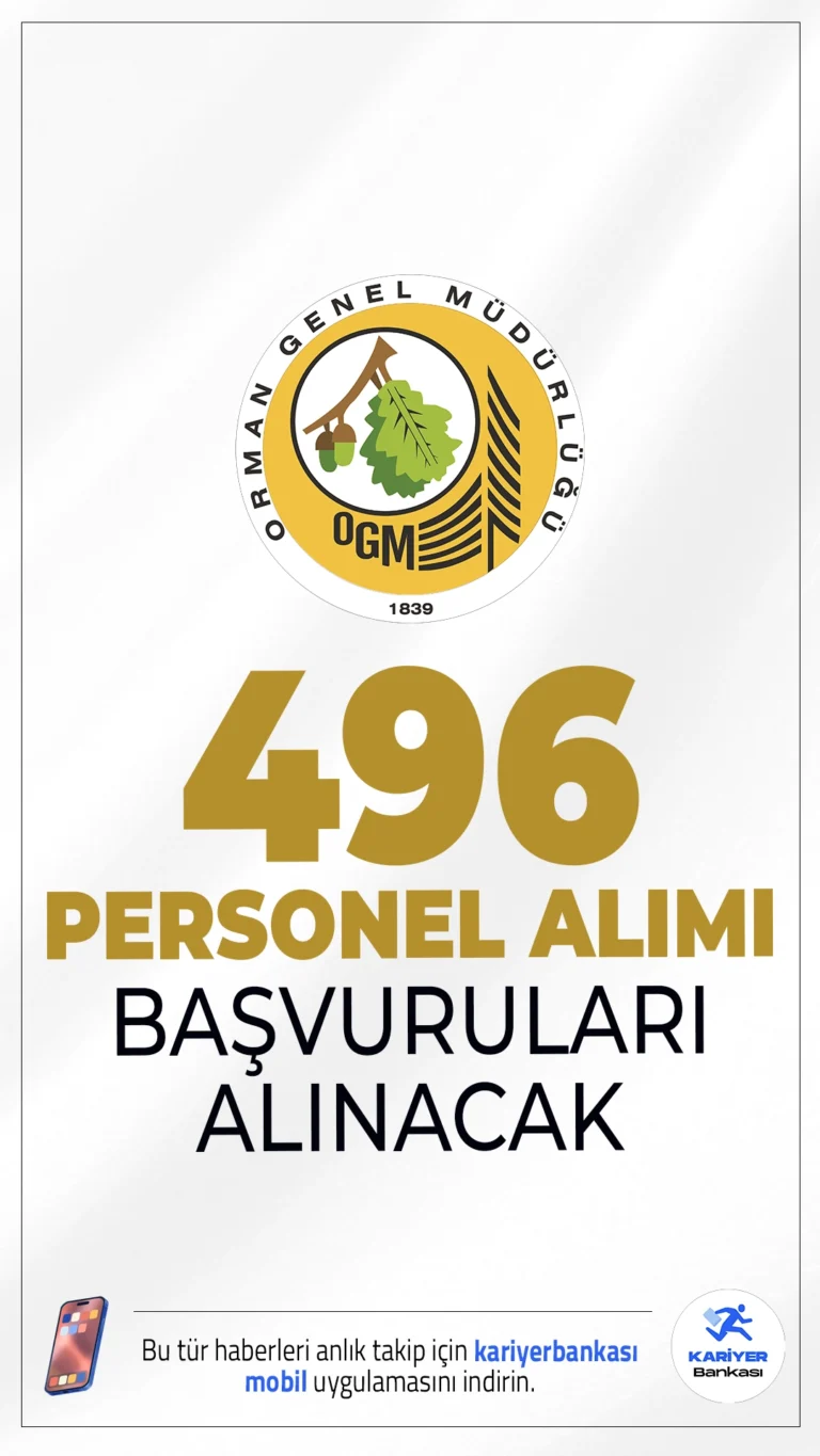 OGM 496 Personel Alımı Başvuruları Alınacak.Orman Genel Müdürlüğü (OGM) 496 personel alımı bugün(20 Kasım 2025) itibarıyla alınmaya başlandı. Resmi Gazete'de yayımlanan duyuruya göre, OGM'ye mühendis, büro personeli, avukat, biyolog, diyetisyen, laborant, tekniker, koruma ve güvenlik görevlisi, şoför–operatör, garson, bulaşıkçı ve temizlik personeli ünvanlarında olmak üzere sözleşmeli personel alınacak. Alımların yazılı ve sözlü sınav yapılmaksızın, KPSS (B) grubu puan sıralamasına göre yapılacağı belirtildi. Başvuru şartları ve kontenjanları bu haberimizde.