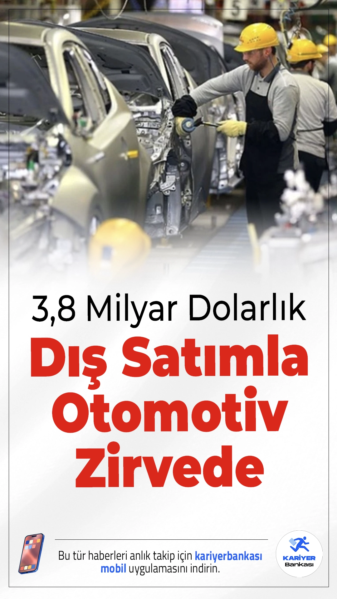 Otomotiv Sektörü Ekimde 3,8 Milyar Dolarlık İhracatla Zirveye Oturdu.Türkiye’de otomotiv sektörü, ekim ayında gerçekleştirdiği 3 milyar 815 milyon dolarlık ihracatla tüm sektörleri geride bıraktı. Sanayideki bu güçlü performans, toplam ihracatın yüzde 15’inden fazlasını oluşturdu.