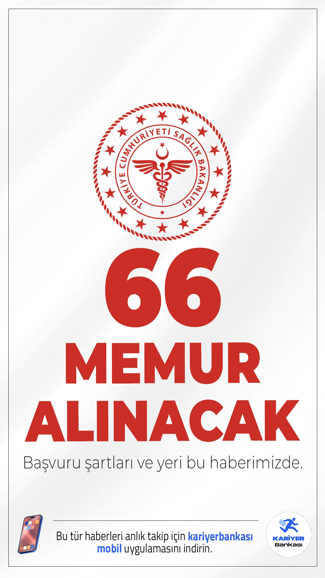 Sağlık Bakanlığı 66 Memur Alımı Duyurusu Yayımlandı.Sağlık Bakanlığı Teftiş Kurulu Başkanlığı, Ankara’da yapılacak sözlü yarışma sınavı ile 66 Müfettiş Yardımcısı alımı yapacağını duyurdu. Alım, 28 Aralık 2025 - 30 Ocak 2026 tarihleri arasında gerçekleştirilecek iki aşamalı sınav süreciyle tamamlanacak.Başvuru şartları ve diğer detaylar bu haberimizde.