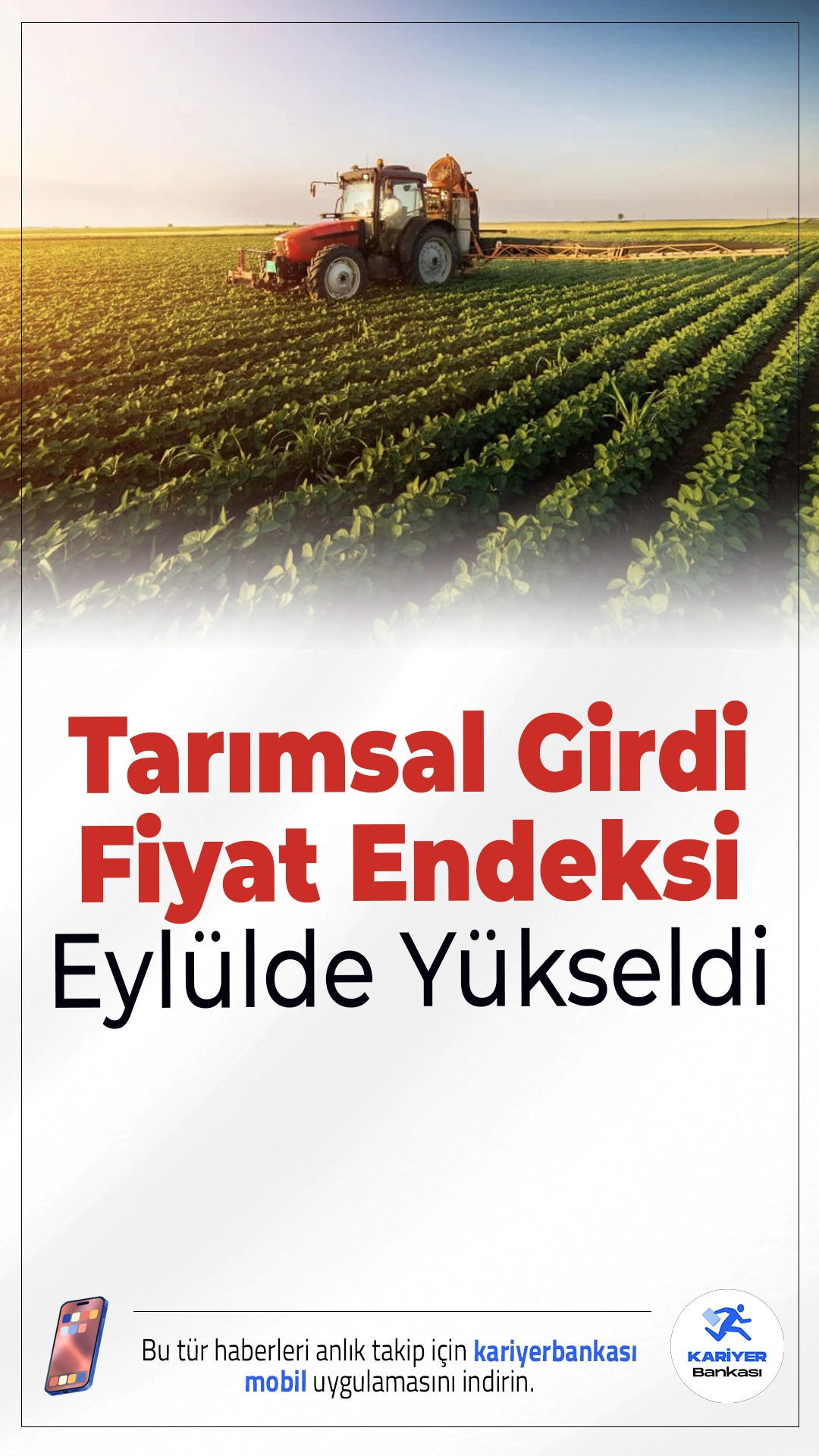 Tarımsal Girdi Fiyat Endeksi Eylülde Yükseldi.Eylülde tarımda kullanılan mal ve hizmetlerin fiyatı artmaya devam etti. Tarımsal girdi fiyat endeksi, yıllık bazda yüzde 34,6, aylık bazda ise yüzde 2,16 oranında yükseldi.