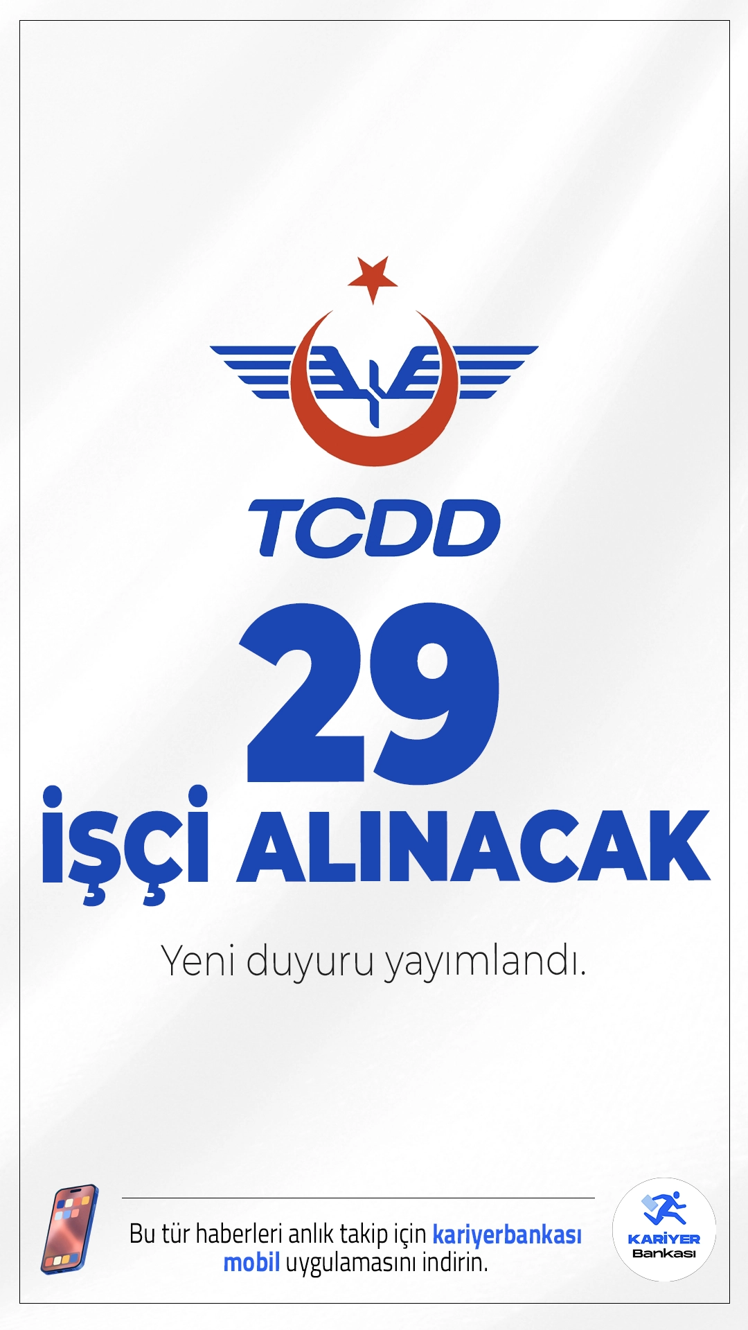 TCDD 29 İşçi Alımı Yapacak.TCDD Taşımacılık A.Ş. işçi alımı duyurusu yayımlandı. İlgili alım duyurusuna göre, TCDD'ye makinist alımı gerçekleştirilecek.Başvurular, 10 Kasım - 14 Kasım 2025 tarihleri arasında İŞKUR internet sitesi üzerinden alınacak. Adaylar, başvurularını sadece belirtilen tarihler arasında online olarak yapabilecekler.