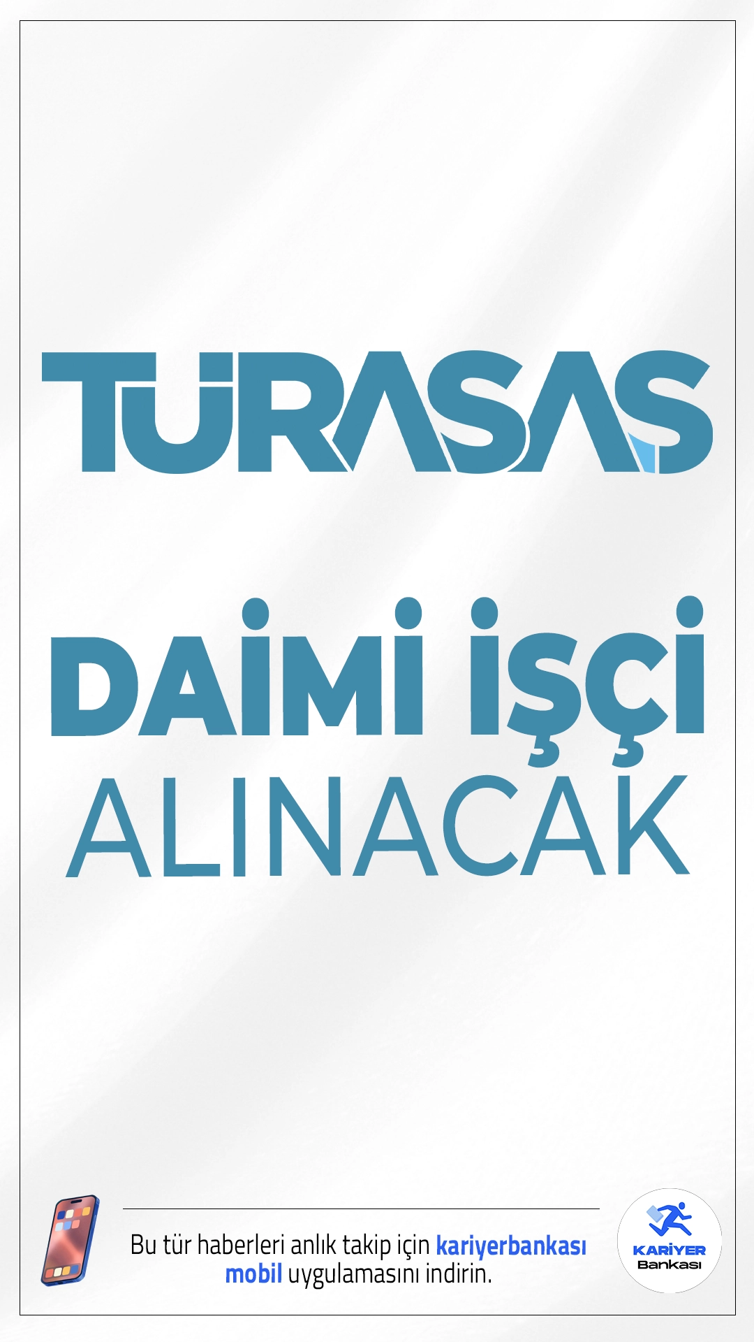 TÜRASAŞ 19 Daimi İşçi Alımı Yapacak.TÜRASAŞ Eskişehir Bölge Müdürlüğü, 4857 sayılı İş Kanunu kapsamında toplam 19 daimi işçi alımı gerçekleştirecek. Bu kapsamda 13 engelli birey ve 6 eski hükümlü veya terörle mücadelede malul sayılmayacak şekilde yaralanan aday kamu kurumlarına işçi olarak istihdam edilecek.