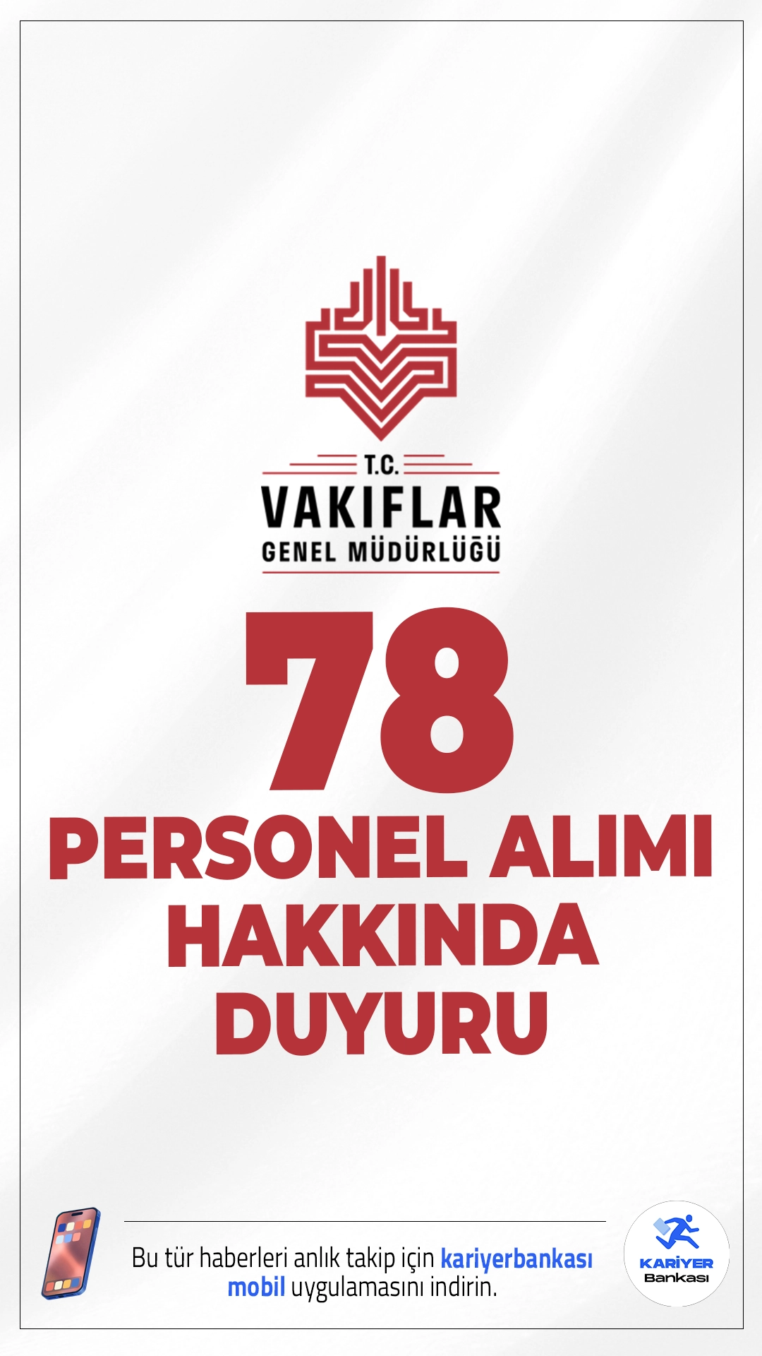 VGM 78 Personel Alımı Yedek Adayları Hakkında Duyuru. Vakıflar Genel Müdürlüğü sayfasından yayımlanan duyuruda, 78 Sözleşmeli Personel alımı kapsamında, asıl listede yer alanlardan atamaya esas belgelerini teslim etmeyen veya feragat edenlerin yerine yedek listeden giren adayların listesinin yayımlandığı aktarıldı.