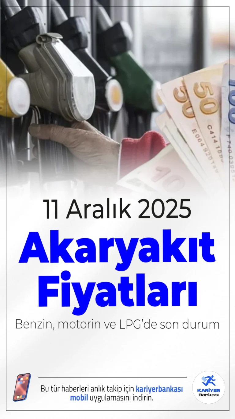 11 Aralık 2025 Akaryakıt Fiyatları: Benzin, Motorin ve LPG’de Son Durum.Döviz kuru ve Brent petrol fiyatlarındaki dalgalanmalarla birlikte akaryakıt fiyatları da yakından takip ediliyor. 11 Aralık 2025 Perşembe günü itibarıyla İstanbul, Ankara ve İzmir’de benzin, motorin ve LPG fiyatlarında belirgin bir zam ya da indirim bulunmuyor. İşte güncel fiyatlar: