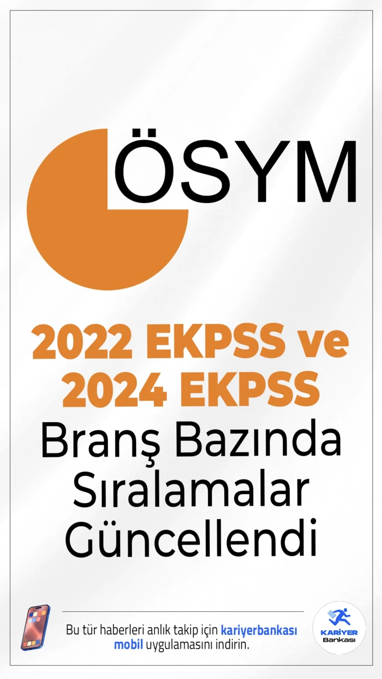 2022 EKPSS ve 2024 EKPSS Branş Bazında Sıralamaların Güncellendi. ÖSYM sayfasından yayımlanan duyuruda, 2022 Engelli Kamu Personeli Seçme Sınavı (2022-EKPSS) ve 2024 Engelli Kamu Personeli Seçme Sınavı’na(2024-EKPSS) katılan adayların sınav sonuçlarına göre branş bazında sıralamaları güncellenmiş olup adaylar, branş bazında sıralamalarını ÖSYM’nin https://ais.osym.gov.tr adresinden T.C. kimlik numaraları ve şifreleriyle öğrenebilecekleri aktarıldı.