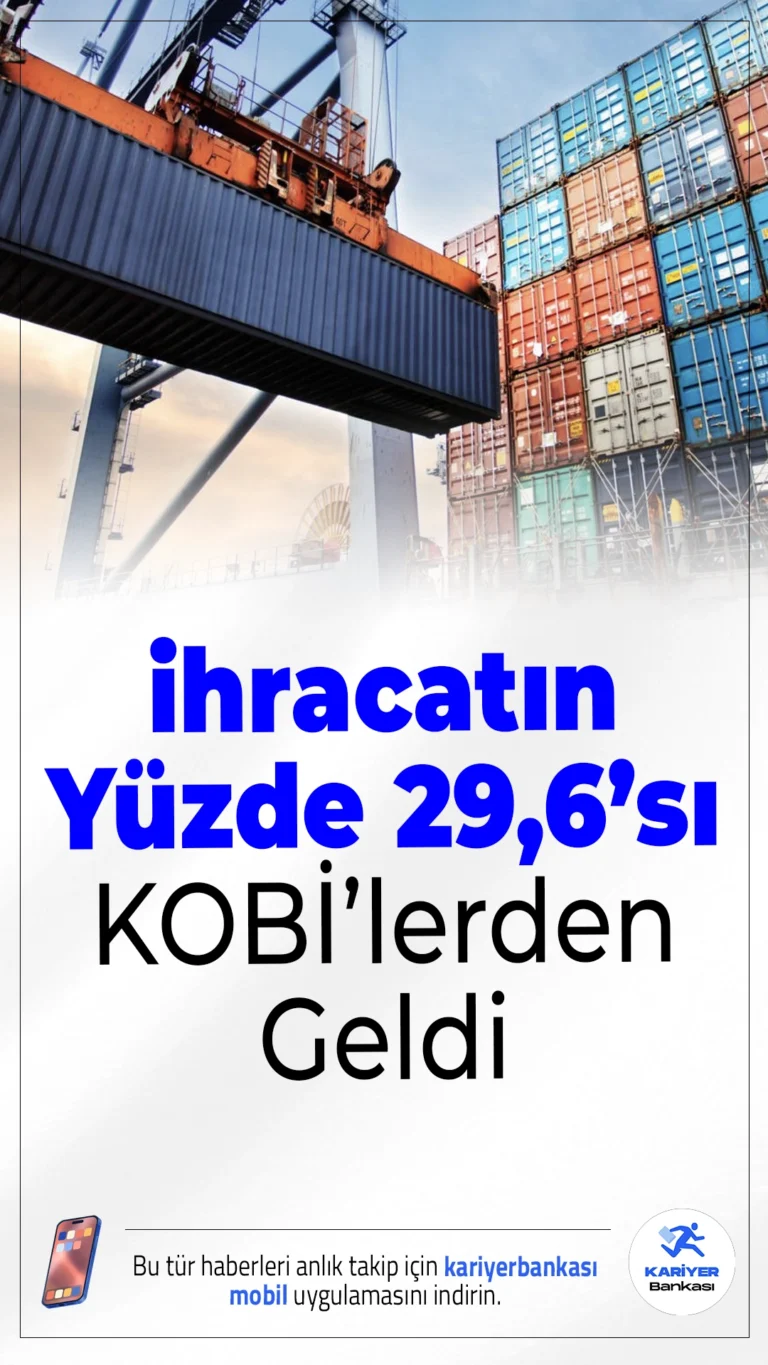 ihracatın Yüzde 29,6’sı KOBİ’lerden Geldi.Türkiye’deki ihracatın neredeyse üçte biri, küçük ve orta büyüklükteki işletmeler (KOBİ) tarafından gerçekleştirildi. TÜİK’in açıkladığı verilere göre KOBİ’ler sadece dış ticarette değil, istihdamdan AR-GE’ye kadar birçok alanda ekonomiye önemli katkı sağladı.