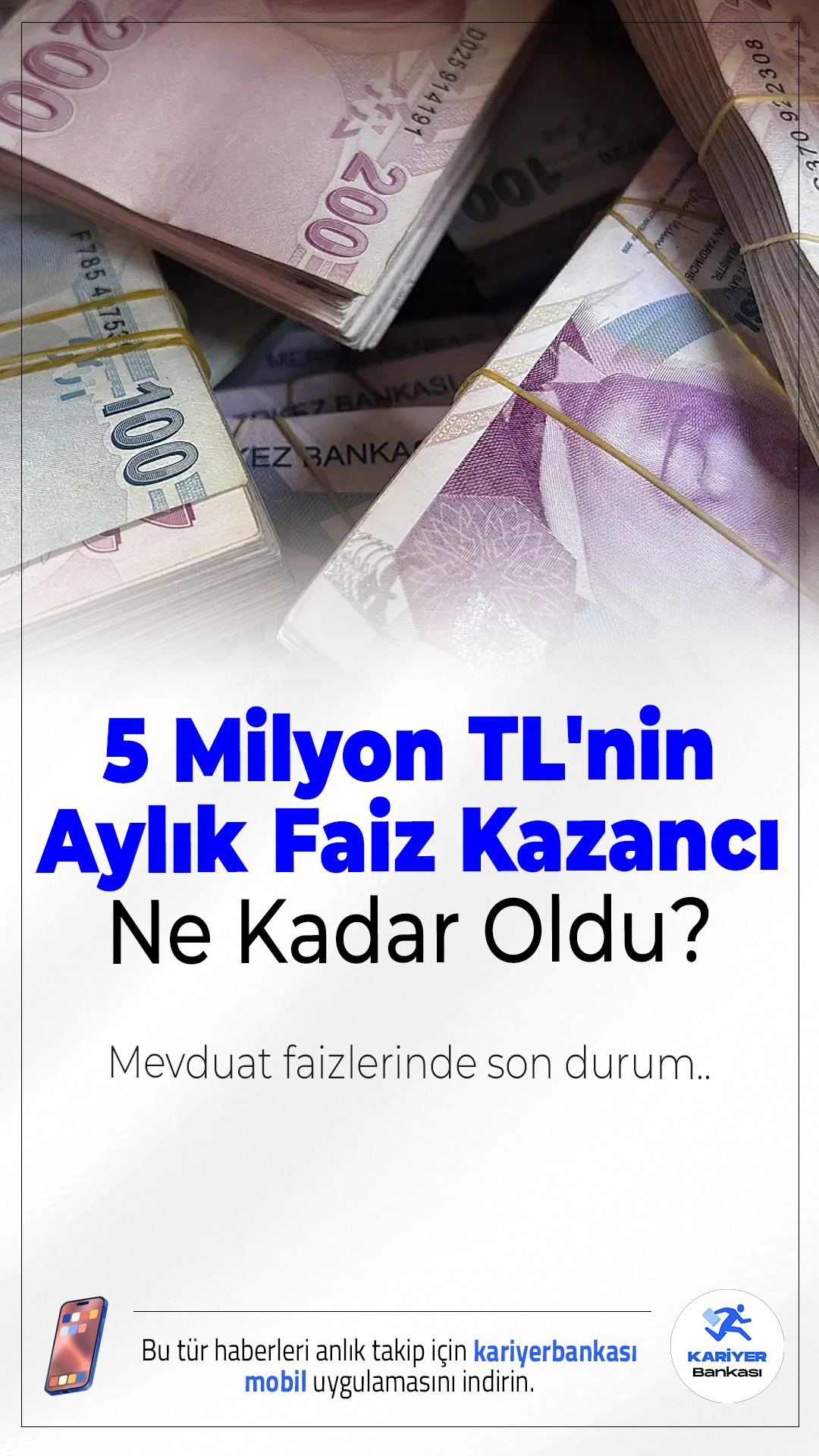 5 Milyon TL'nin Aylık Faiz Kazancı Ne Kadar Oldu? Mevduat Faizlerinde Son Durum..11 Aralık'ta açıklanacak yılın son faiz kararı öncesinde yatırımcılar en yüksek mevduat faiz oranlarını araştırıyor. Bankaların güncel oranlarına göre 5 milyon TL'lik mevduat için aylık net faiz getirileri değişiklik gösteriyor.