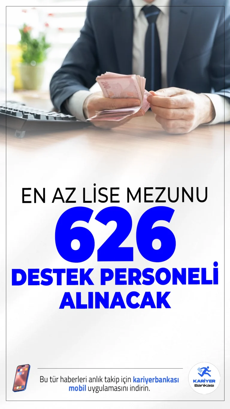 En Az Lise Mezunu 626 Destek Personeli Alımı Yapılacak.ÖSYM üzerinden KPSS 2025/2 tercih kılavuzunun yayımlanmasıyla mülakatsız memur alımı bugün (18 Aralık 2025) başladı. İlgili kılavuzuna göre, Ulaştırma ve Altyapı Bakanlığı, Sosyal Güvenlik Kurumu, Devlet Su İşleri, Çevre, Şehircilik ve İklim Değişikliği Bakanlığı, TÜİK, Kentsel Dönüşüm Başkanlığı ve Üniversitelere en az lise mezunlarından 626 destek personeli alınacak.İllere göre kontenjanlar ve nitelik kodlarına dair detaylar bu haberimizde.
