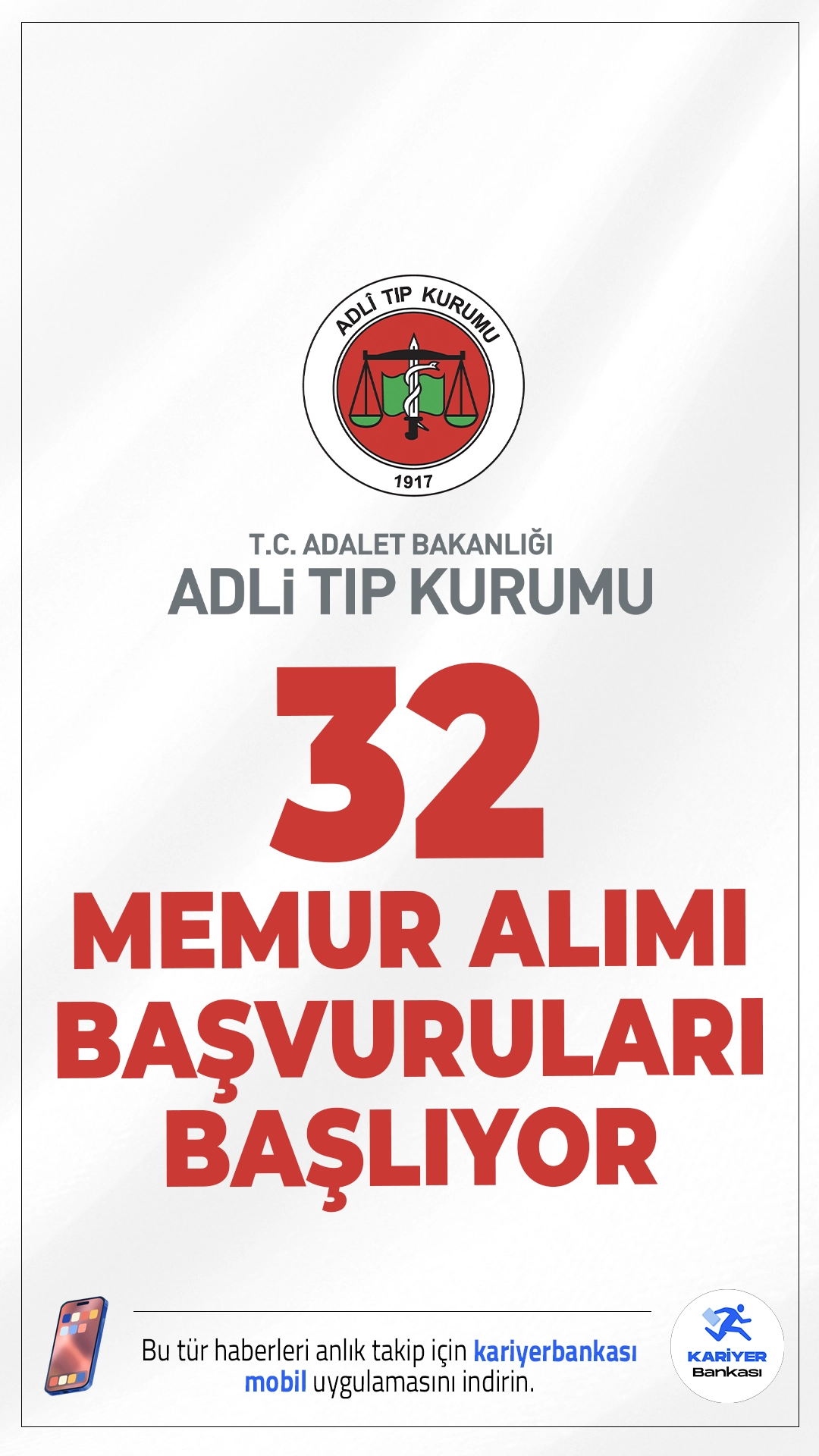 ATK 32 Memur Alımı Başvurusu Başlıyor.Adli Tıp Kurumu (ATK), merkez ve taşra teşkilatında görevlendirilmek üzere 32 memur alımı yapacak. Başvuru işlemleri yarın (24 Aralık 2025) başlıyor.Başvuru yapacak adayların genel ve özel şartları taşıması gerekmektedi.Alım yapılacak pozisyonlar ve şartlar haberimizde.