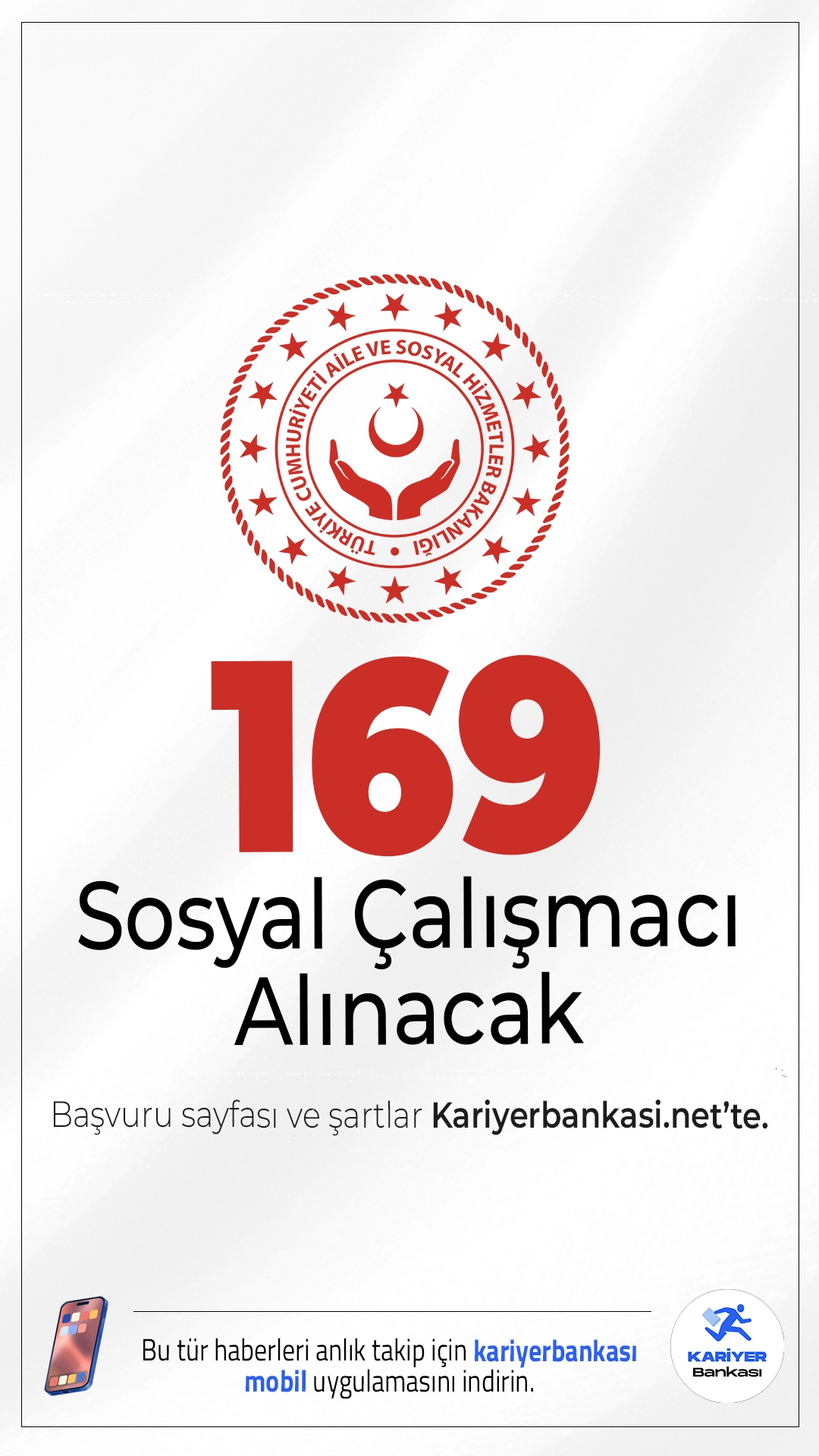 Aile Bakanlığı 169 Sosyal Çalışmacı Alımı Yapacak.Aile ve Sosyal Hizmetler Bakanlığı 3 bin sözleşmeli personel alımı kapsamında kadın-erkek adaylardan lisans mezunu 169 sosyal çalışmacı alacak.Başvurular 15 Aralık -26 Aralık 2025 tarihleri arasında alınacak.Başvuru sayfası ve şartlar bu haberimizde.