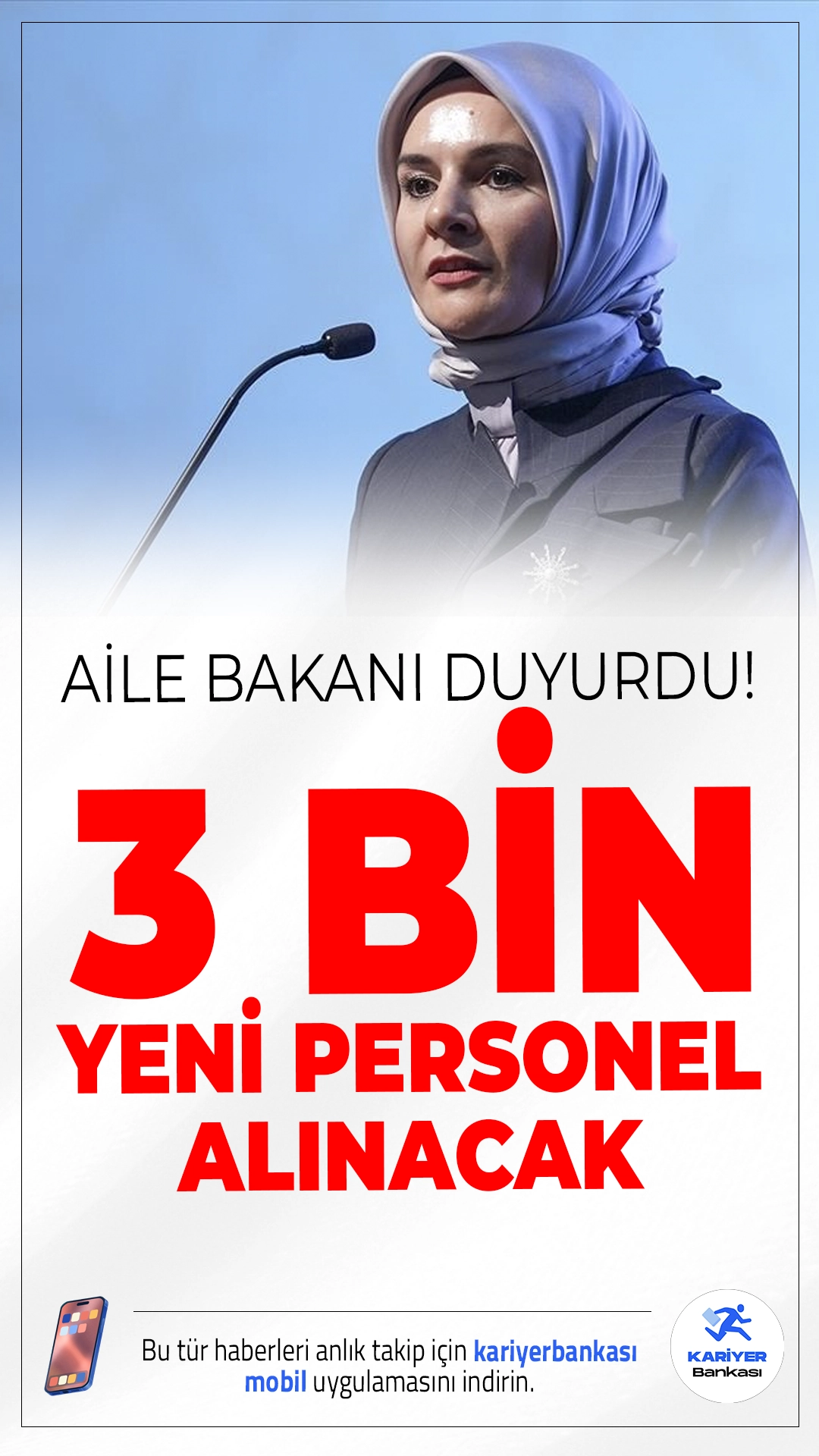 Aile Bakanlığı 3 Bin Yeni Personel Alımı Yapacak.Aile ve Sosyal Hizmetler Bakanı Göktaş, kamuya 3 bin yeni personel alımı yapılacağını resmen açıkladı. Bu önemli duyuru, özellikle kariyer hedefi kamu istihdamı olan binlerce aday tarafından heyecanla takip ediliyor. Başvuru şartları, alım detayları ve takvimle ilgili bilgiler için aşağıdaki haberimizi okuyabilirsiniz.