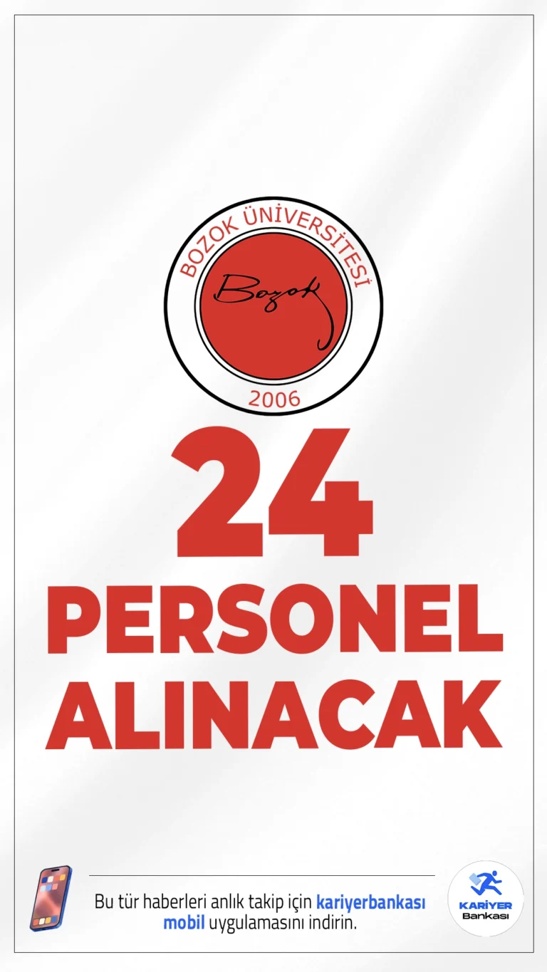 Yozgat Bozok Üniversitesi 24 Personel Alımı Yapacak.Yozgat Bozok Üniversitesi sözleşmeli personel alımı yapacağını duyurdu. Alımlar, 2024 KPSS (B) grubu puan sıralamasına göre gerçekleştirilecek olup, adaylar gündüz ve gece nöbet sistemine uygun şekilde çalıştırılacaktır.Başvuru şartları ve kontenjanlar haberimizde.