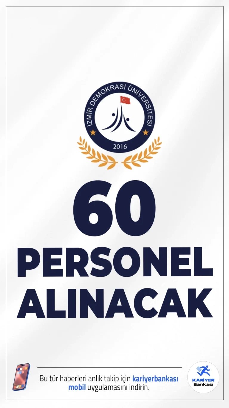 İzmir Demokrasi Üniversitesi (İDÜ) 60 Personel Alımı Yapacak.İzmir Demokrasi Üniversitesi sözleşmeli personel alımı yapacağını duyurdu. Alımlar, KPSS (B) grubu 2024 yılı puan sıralaması esas alınarak gerçekleştirilecek ve adaylardan sözlü veya yazılı sınav yapılmayacak. İşte şartlar ve kontenjanlar..