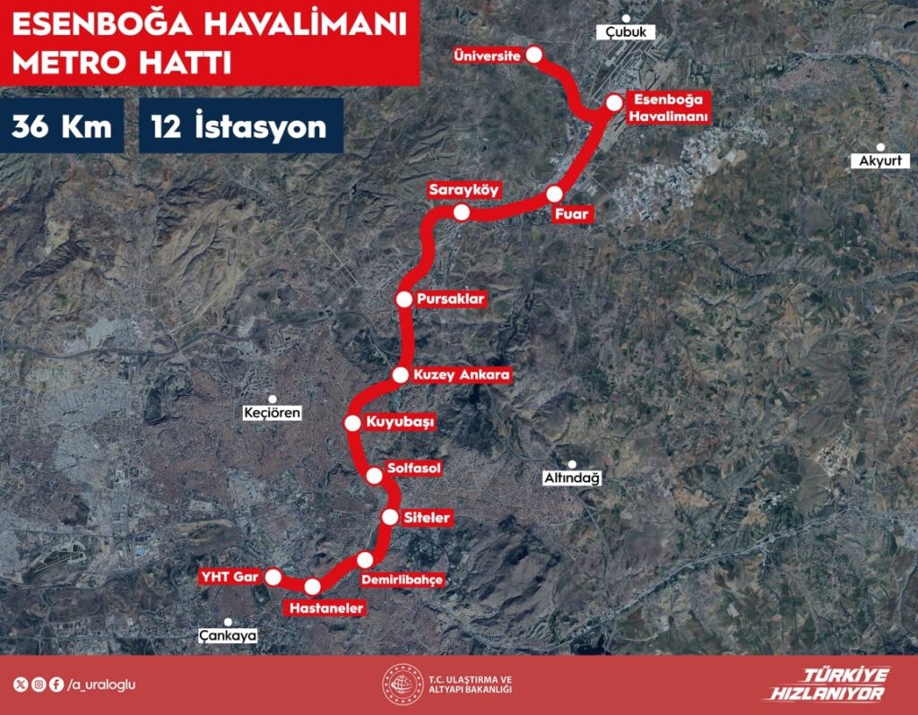 Esenboğa Havalimanı Metro Hattı Güzergâhı