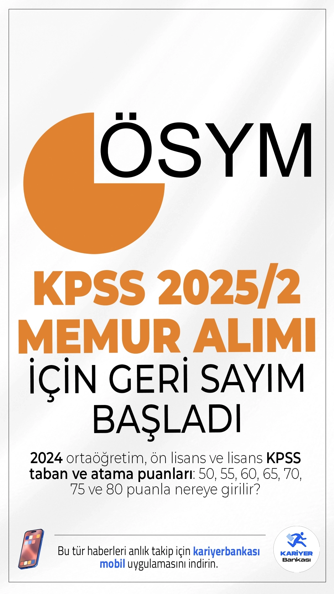 KPSS 2025/2 Memur Alımı için Geri Sayım Başladı.ÖSYM tarafından yayımlanan takvime göre, KPSS 2025/2 tercih süreci 18 Aralık 2025 tarihinde başlayacak ve 25 Aralık 2025 tarihinde sona erecek. Adaylar, tercihlerini ÖSYM Aday İşlemleri Sistemi (AİS) üzerinden T.C. kimlik numaraları ve şifreleriyle gerçekleştirebilecek.Hangi kurumlar memur alımı yapacak? İşte tüm detaylar...