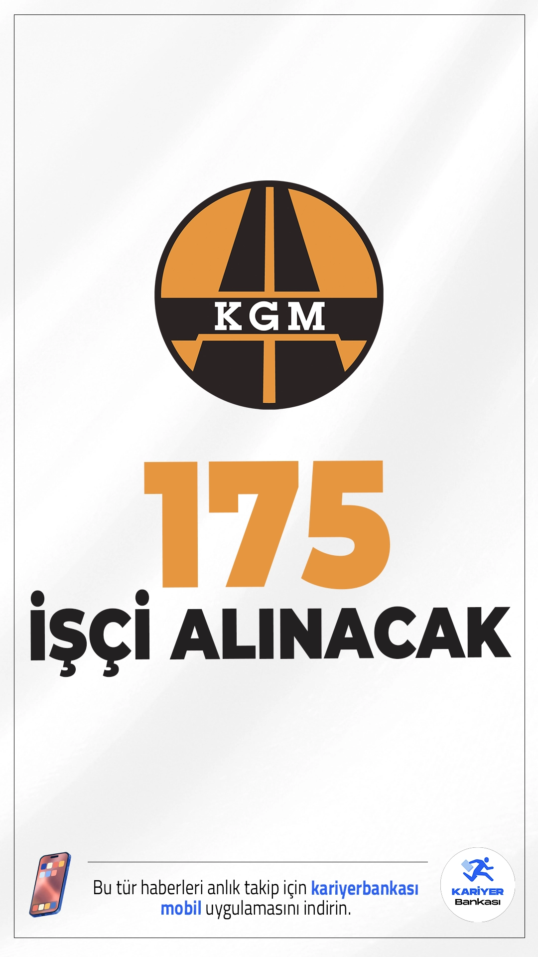 KGM 175 İşçi Alımı Yapacak.Karayolları Genel Müdürlüğü, süresiz sözleşmeli sürekli işçi alımı yapacağını duyurdu. Toplam 28 farklı pozisyonda 175 işçi istihdam edilecek. Başvurular, 29 Aralık 2025 tarihinde başlayacak ve 5 iş günü boyunca Türkiye İş Kurumu (İŞKUR) üzerinden alınacak.İşte şartlar ve kontenjanlar..