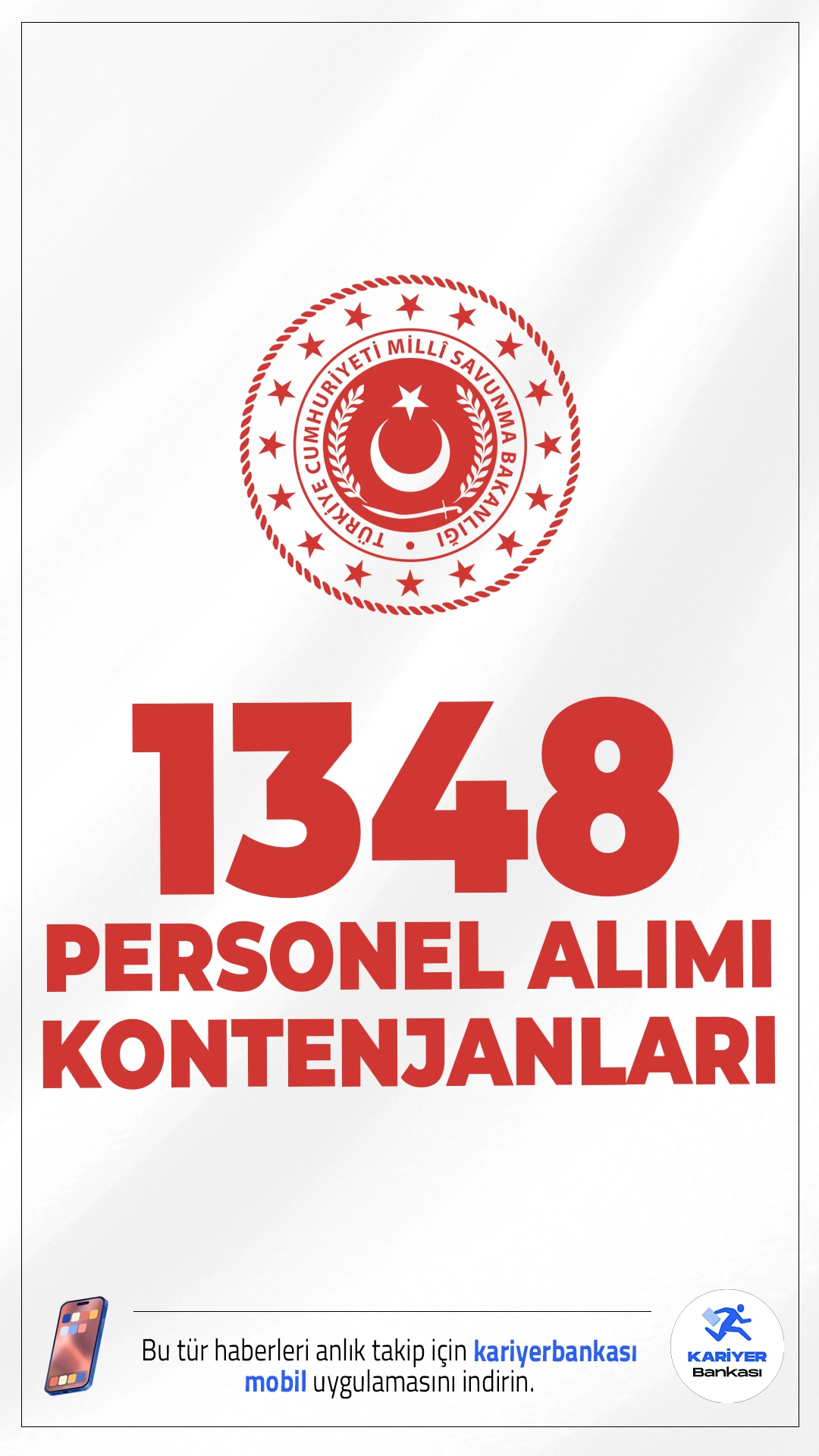 MSB 1348 Personel Alımı Kontenjanları.Milli Savunma Bakanlığı (MSB), Genelkurmay Başkanlığı, Kuvvet Komutanlıkları ve Millî Savunma Üniversitesi bünyesinde istihdam edilmek üzere 1348 personel alımı yapacak. İlgili alım duyurusuna göre,  MSB'ye büro personeli, çocuk gelişimcisi, destek personeli, diğer teknik hizmet personeli, hemşire, mühendis, programcı, psikolog, sosyal çalışmacı, tabip, tekniker, teknisyen ünvanlarında olmak üzere farklı branşlarda sözleşmeli personel alınacak.İllere göre kontenjanlar ve şartlar haberimizde.