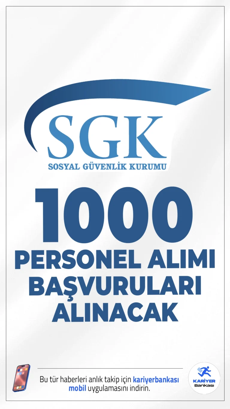 SGK 1000 Personel Alımı Yapacak.Sosyal Güvenlik Kurumu (SGK), 657 sayılı Devlet Memurları Kanunu’nun 4/B maddesi kapsamında toplam 1000 sözleşmeli personel alımı gerçekleştirecek. Personel alımları; büro personeli, destek personeli, koruma güvenlik görevlisi ve teknisyen pozisyonlarında yapılacak. Başvurular, 18-25 Aralık 2025 tarihleri arasında ÖSYM üzerinden alınacak.